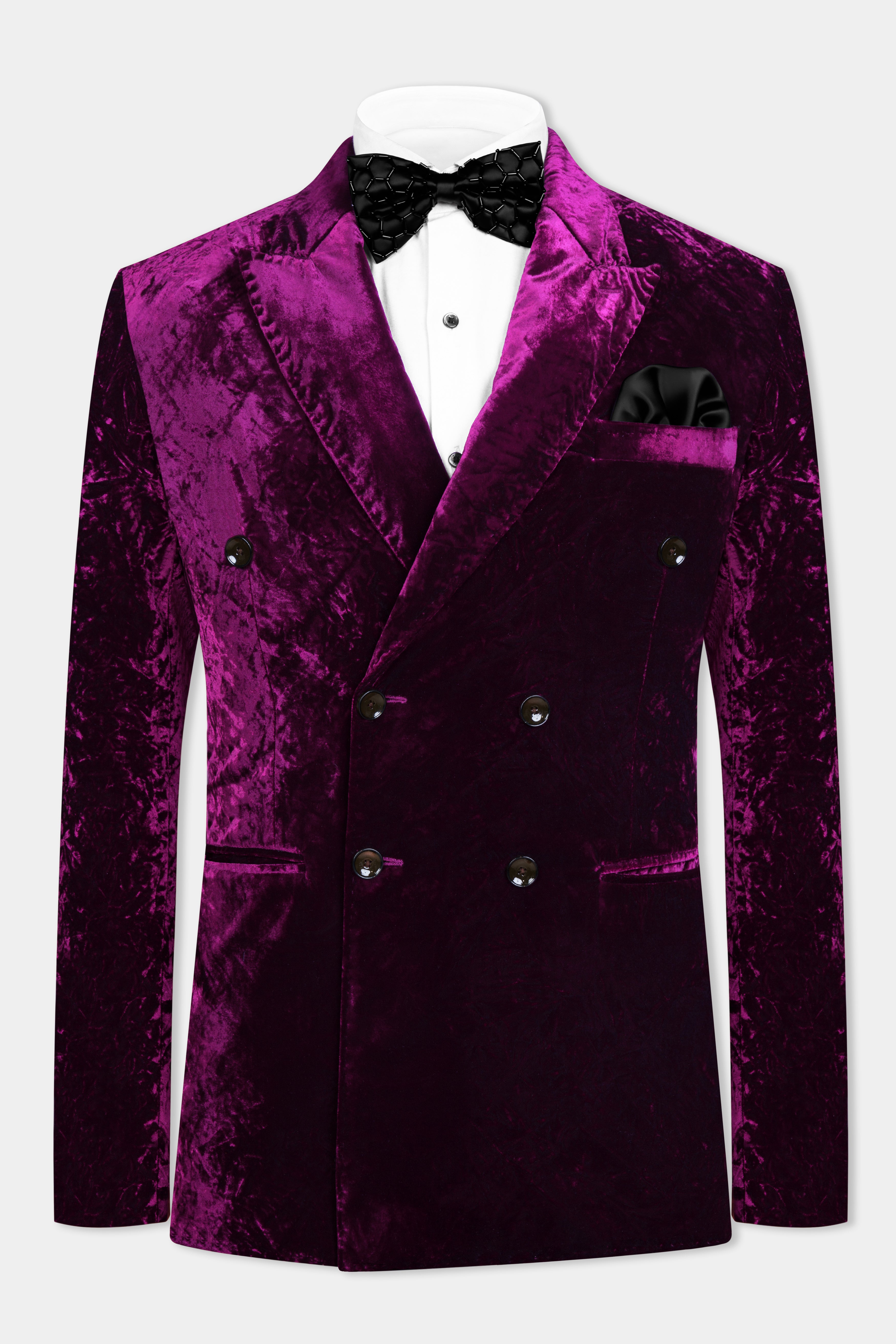 Melanzane Purple Double Breasted Crushed Velvet Suit