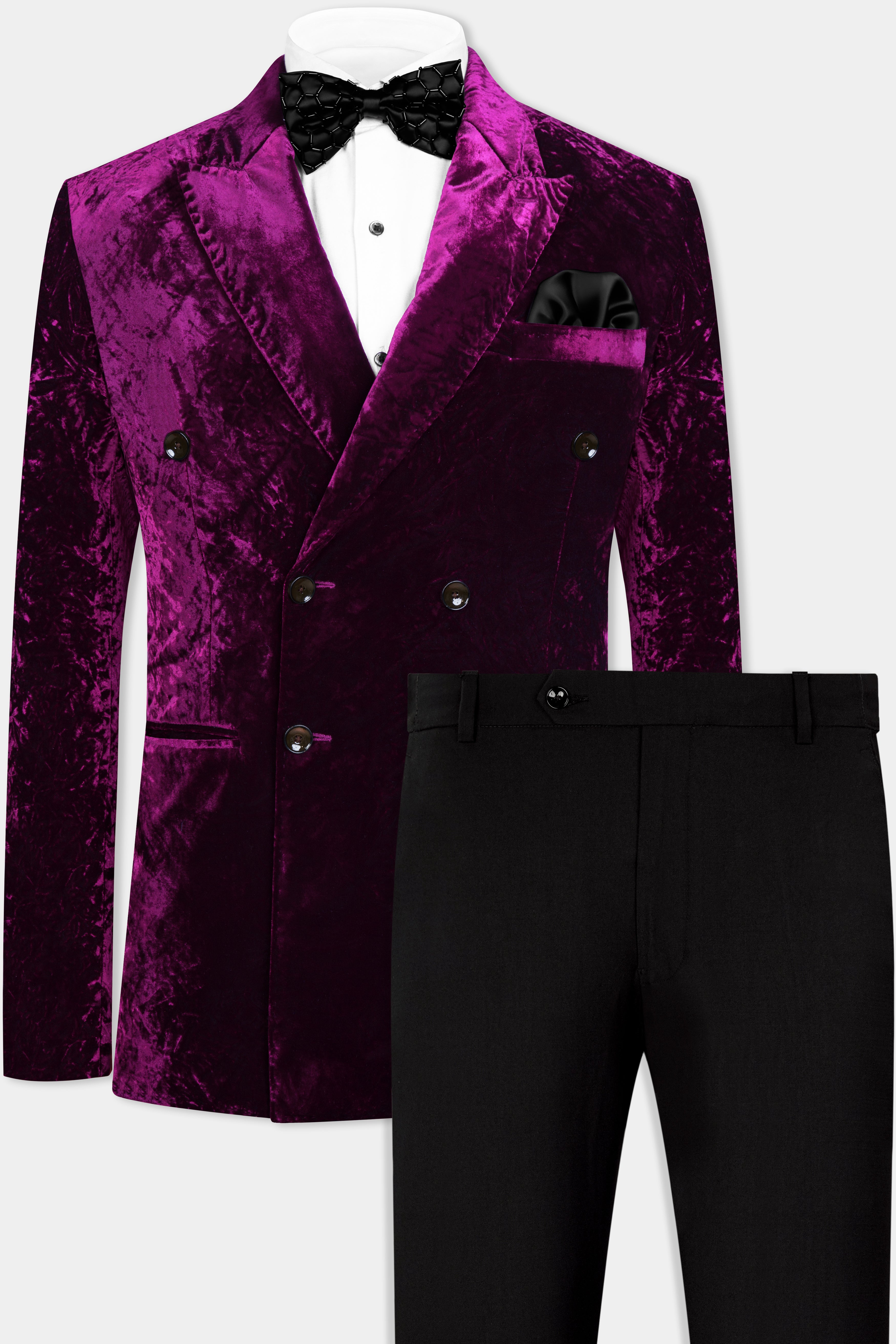 Melanzane Purple Double Breasted Crushed Velvet Suit