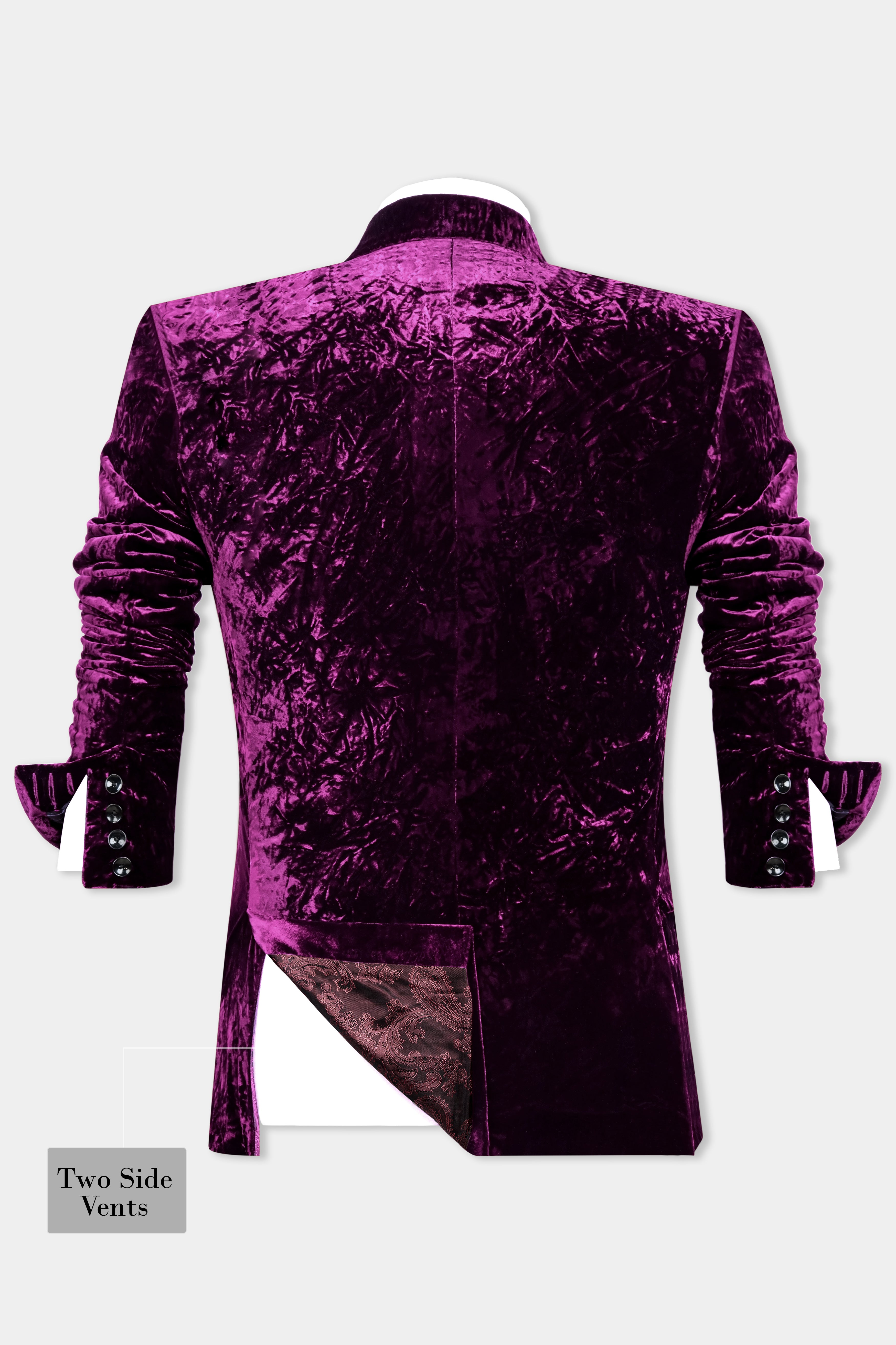 Melanzane Purple Crushed Velvet Peak Collar Tuxedo Suit