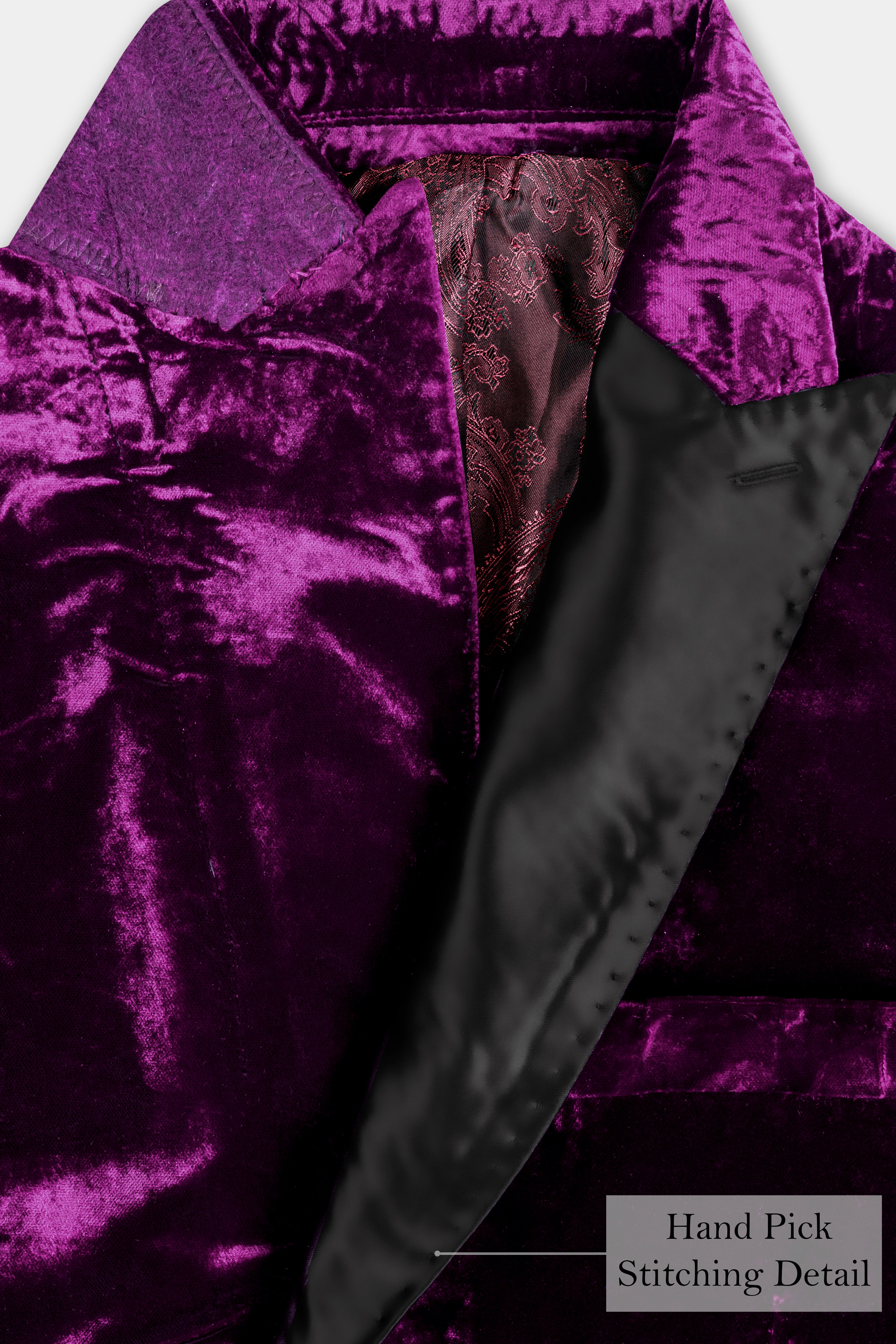 Melanzane Purple Crushed Velvet Peak Collar Tuxedo Suit