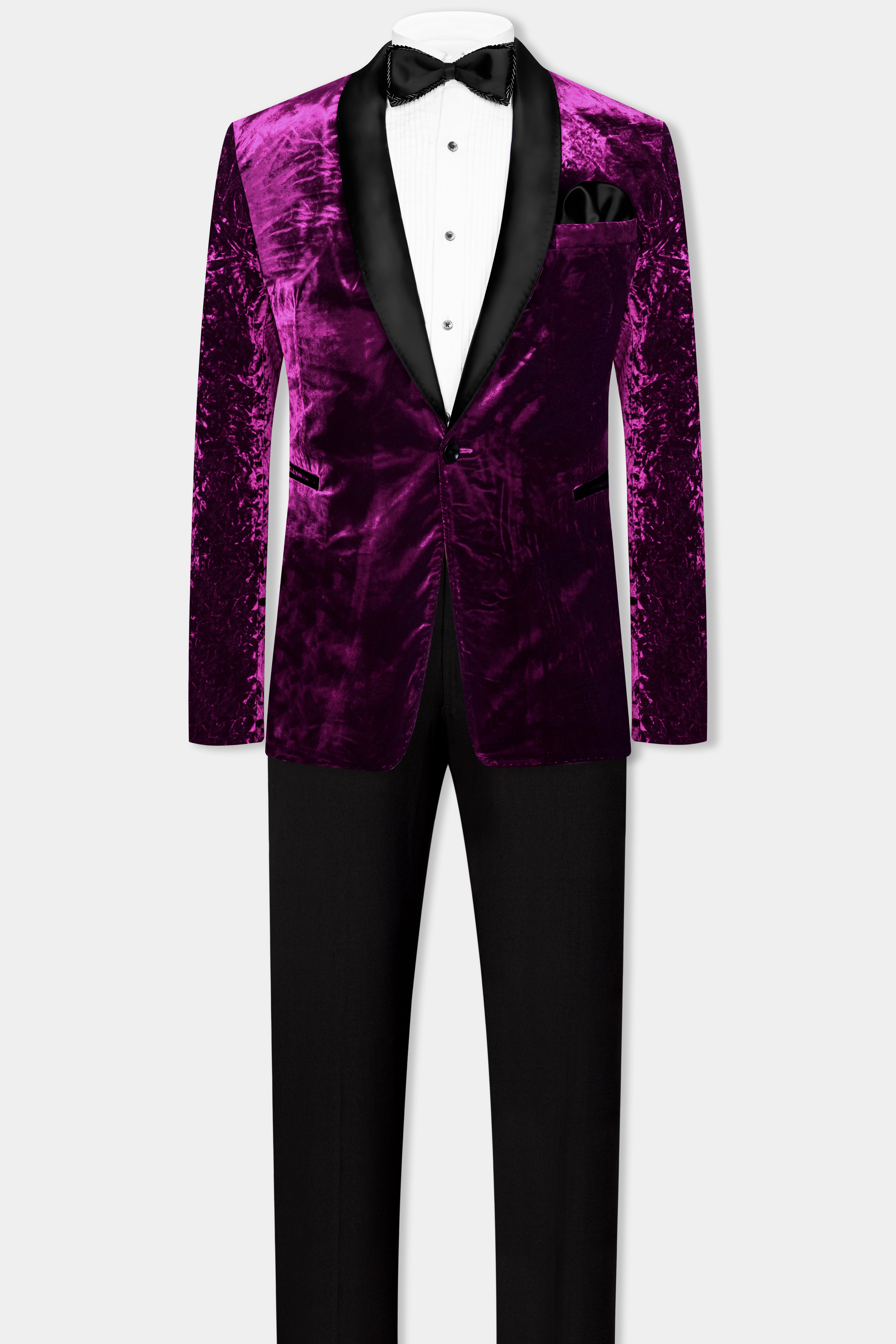 Melanzane Purple Crushed Velvet Tuxedo Suit