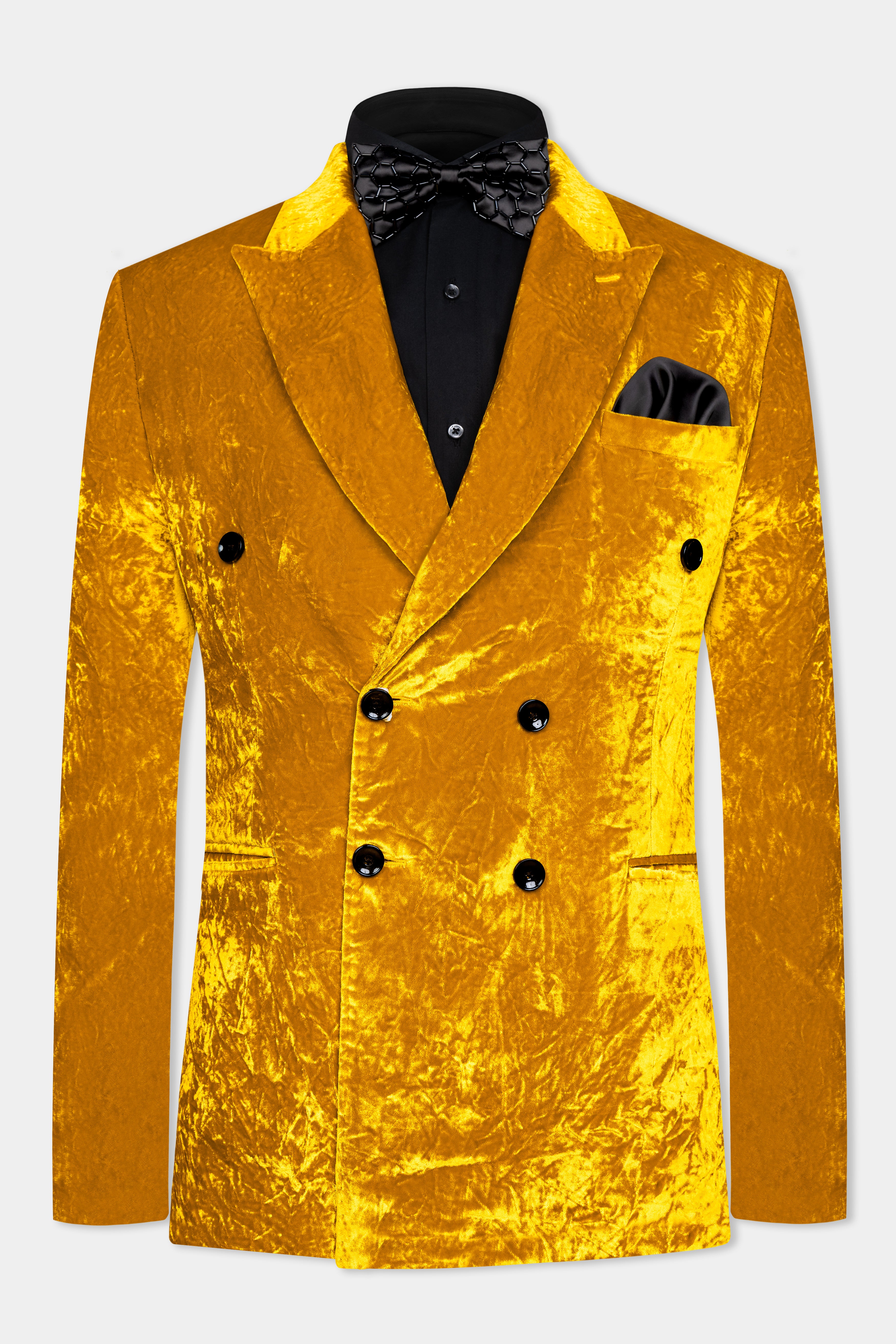 Gamboge Yellow Double Breasted Crushed Velvet Suit