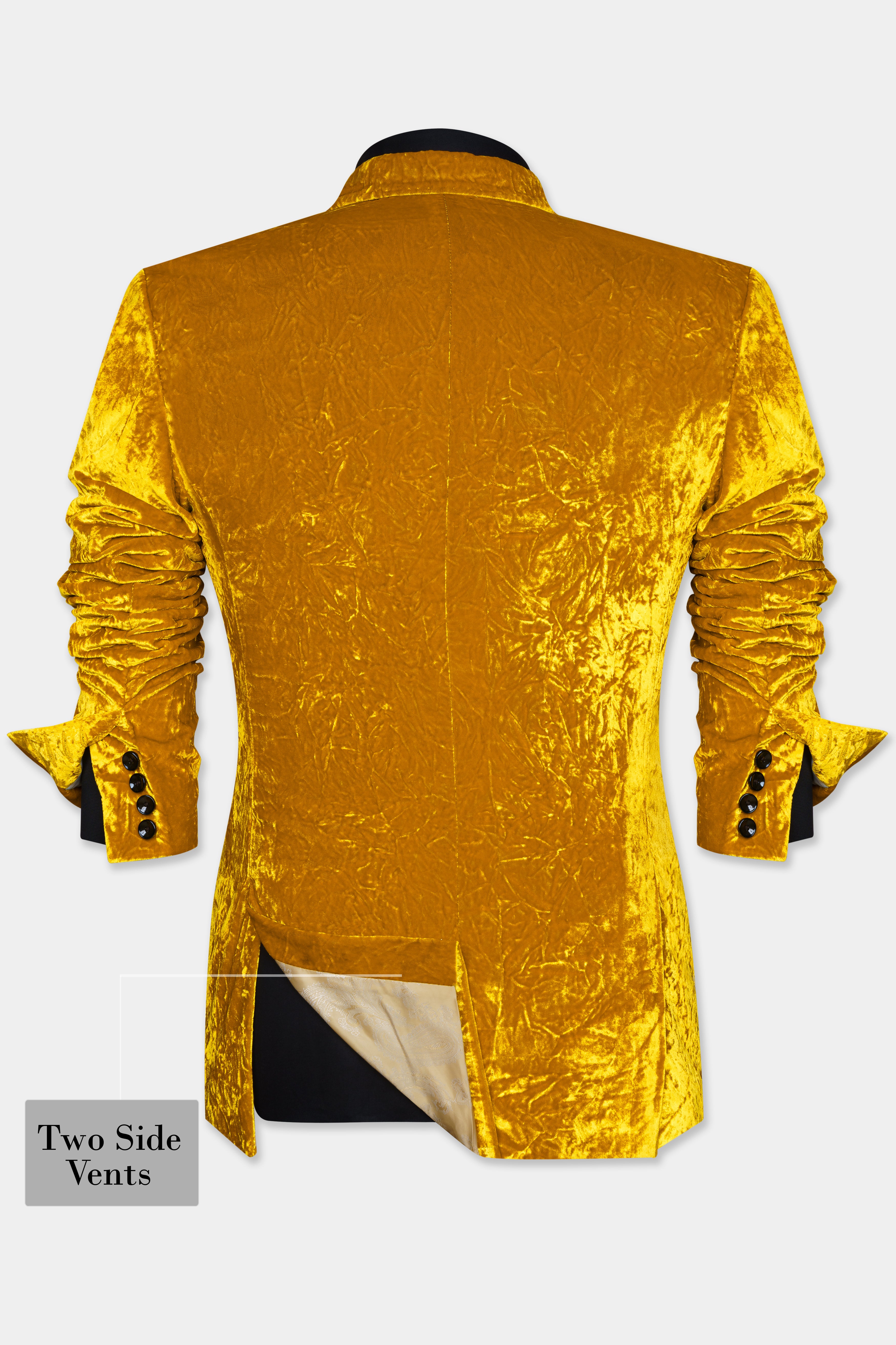 Gamboge Yellow Double Breasted Crushed Velvet Suit