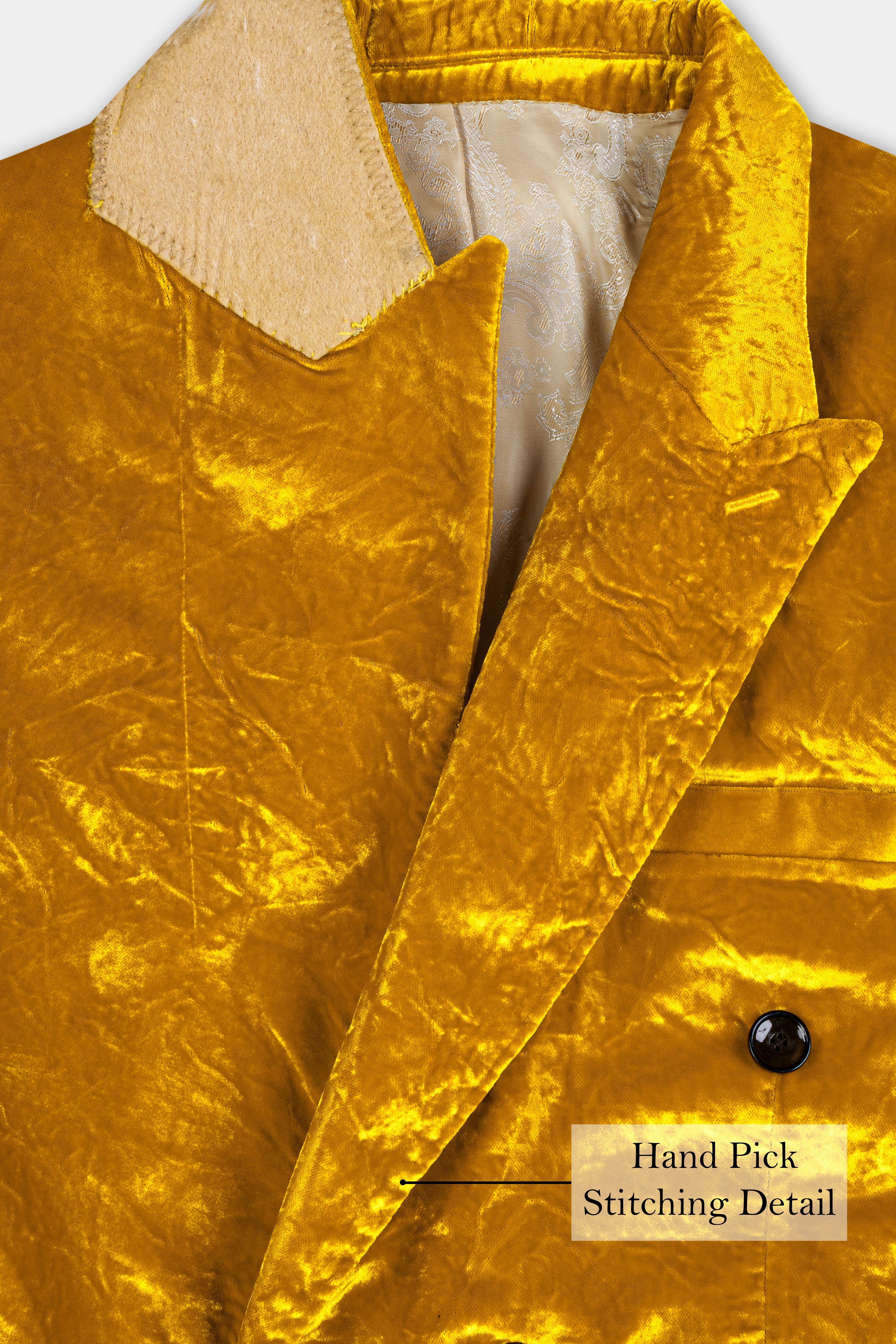 Gamboge Yellow Double Breasted Crushed Velvet Suit