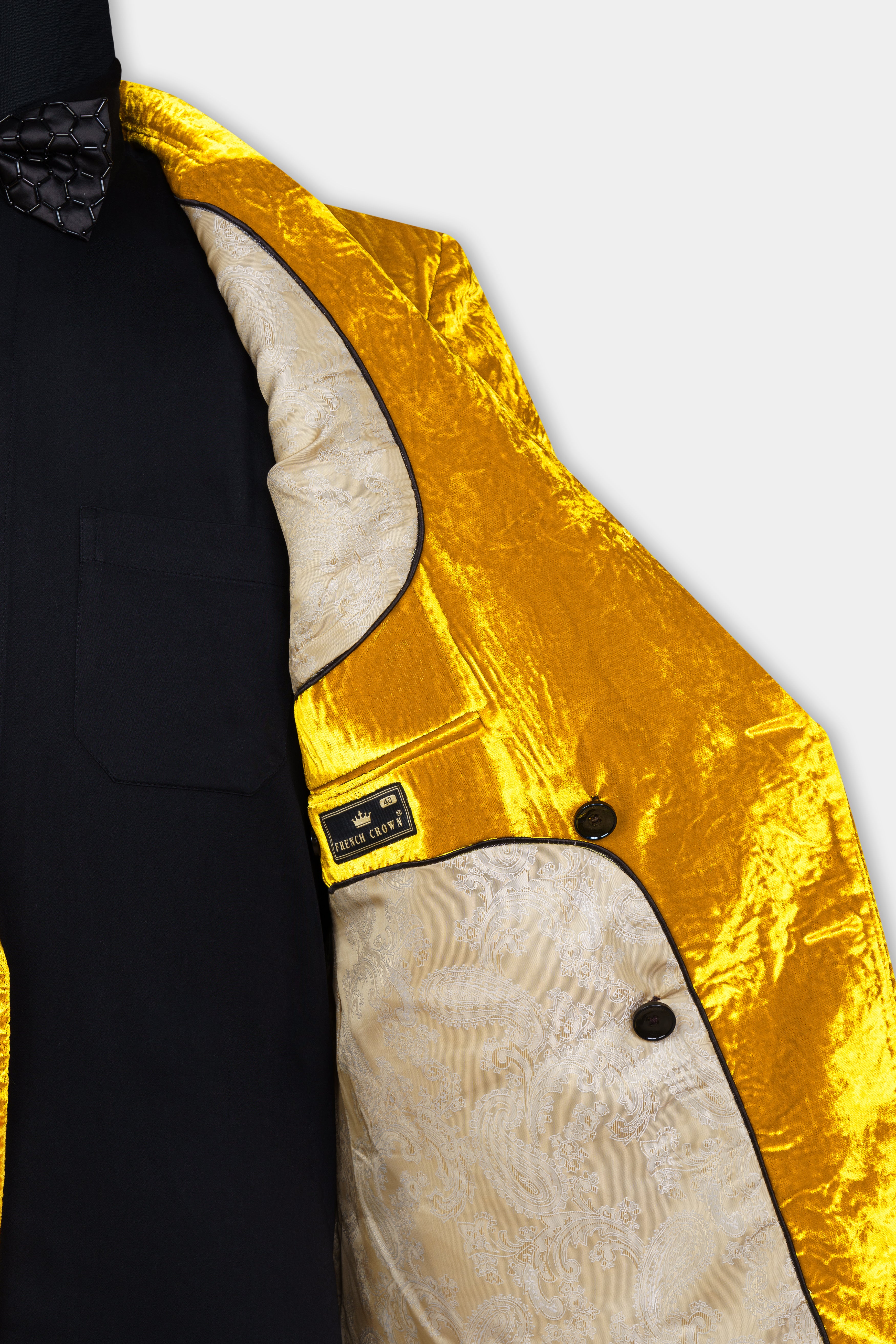 Gamboge Yellow Double Breasted Crushed Velvet Suit