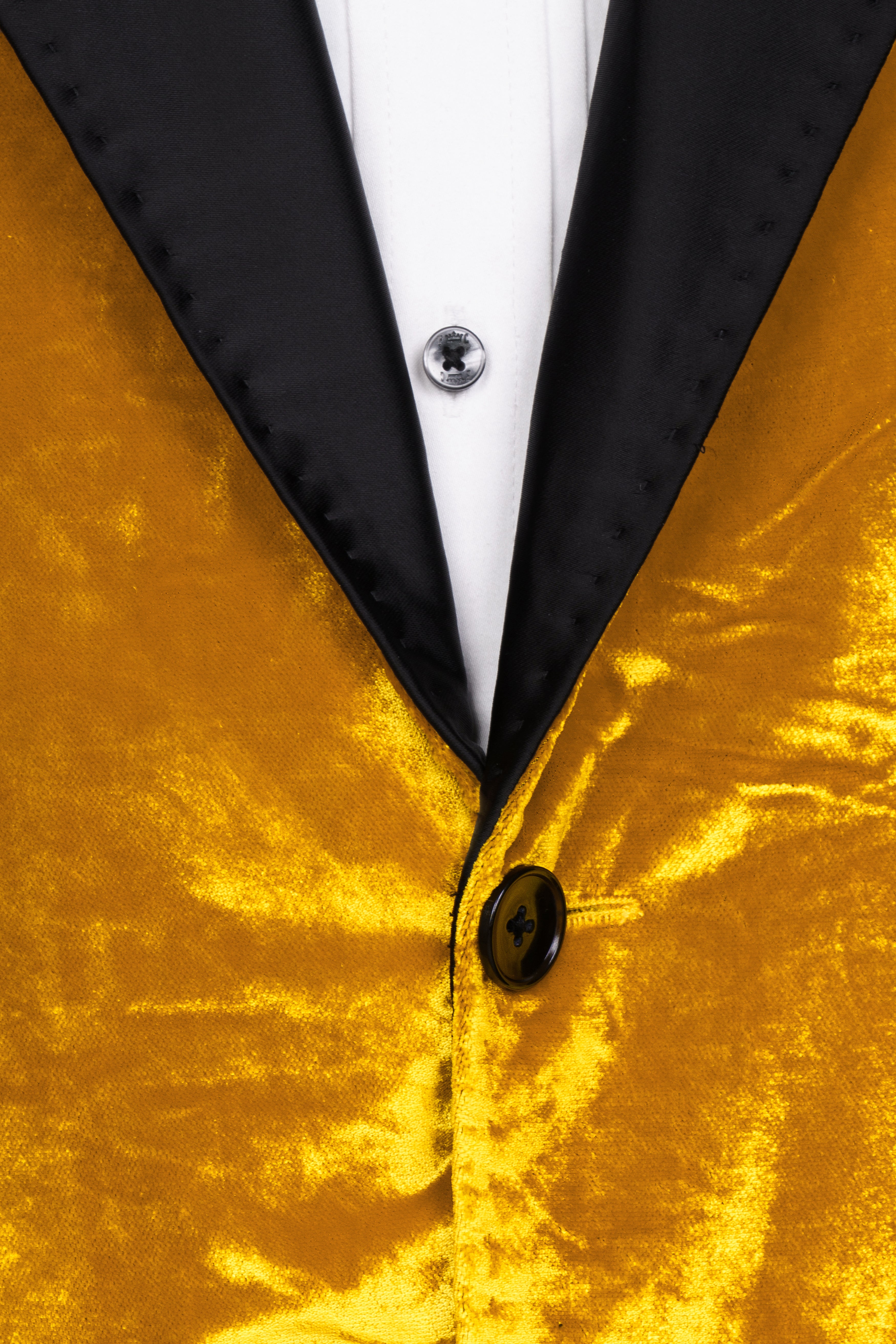 Gamboge Yellow Crushed Velvet Peak Collar Tuxedo Suit