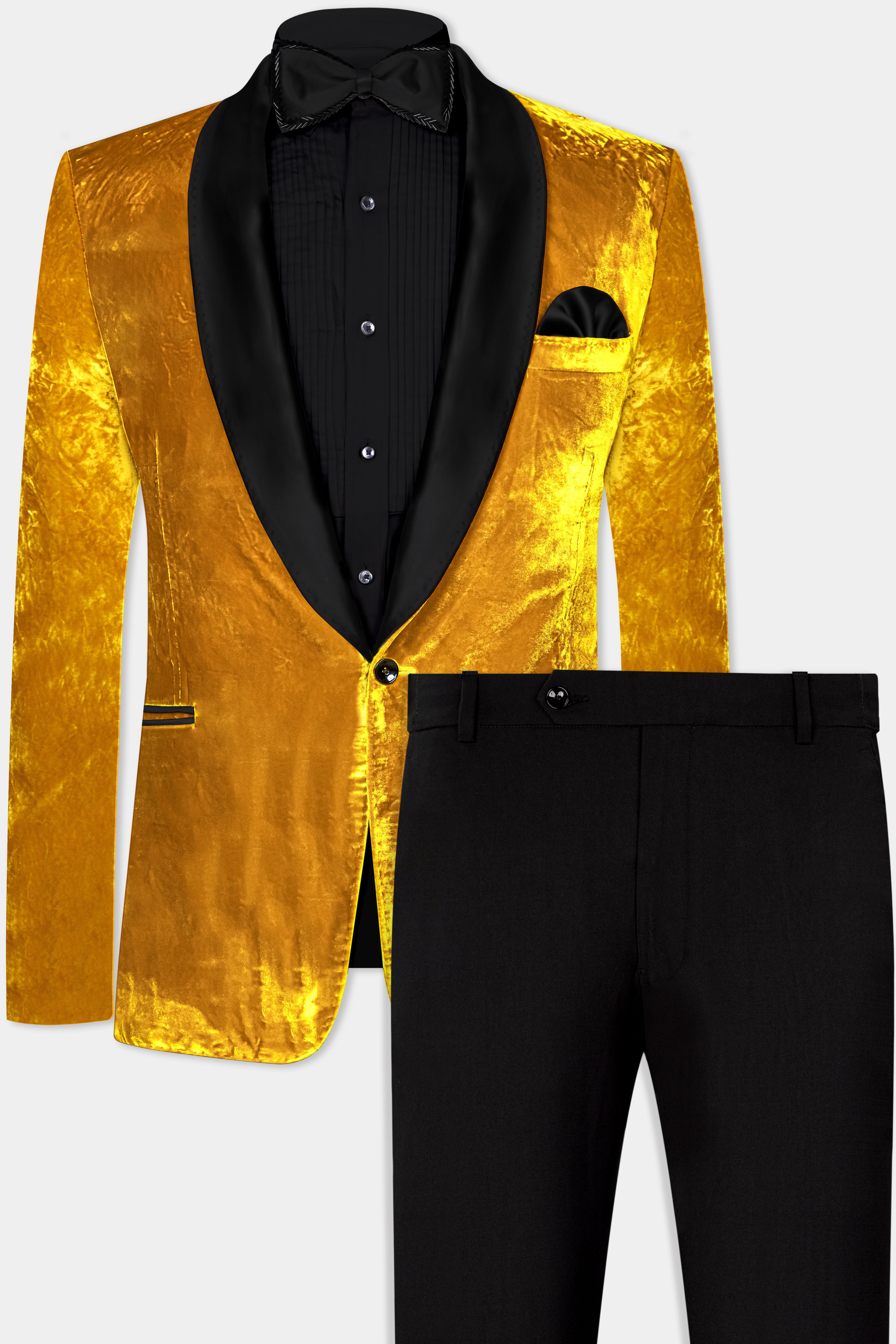 Gamboge Yellow Crushed Velvet Tuxedo Suit