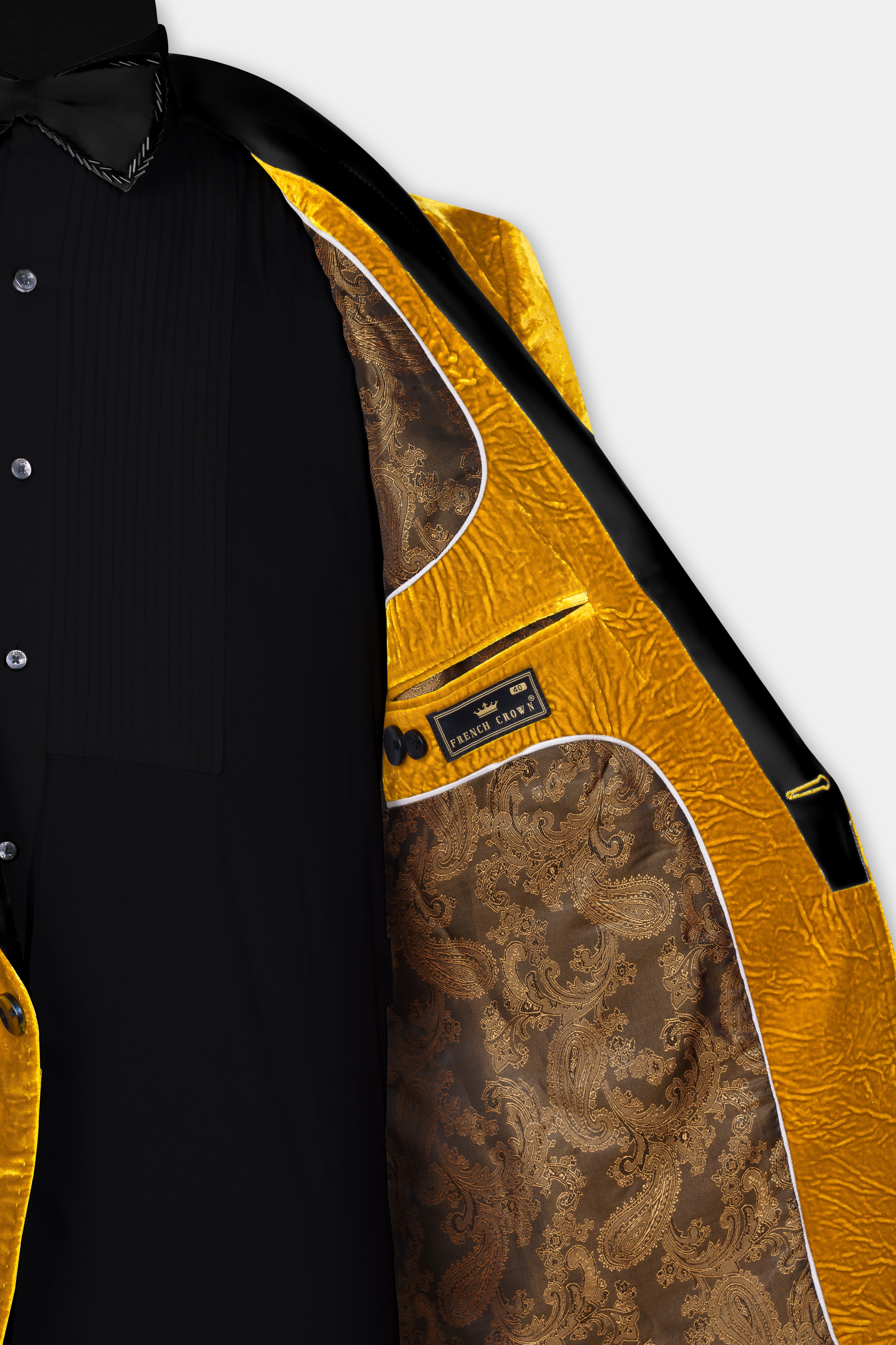 Gamboge Yellow Crushed Velvet Tuxedo Suit