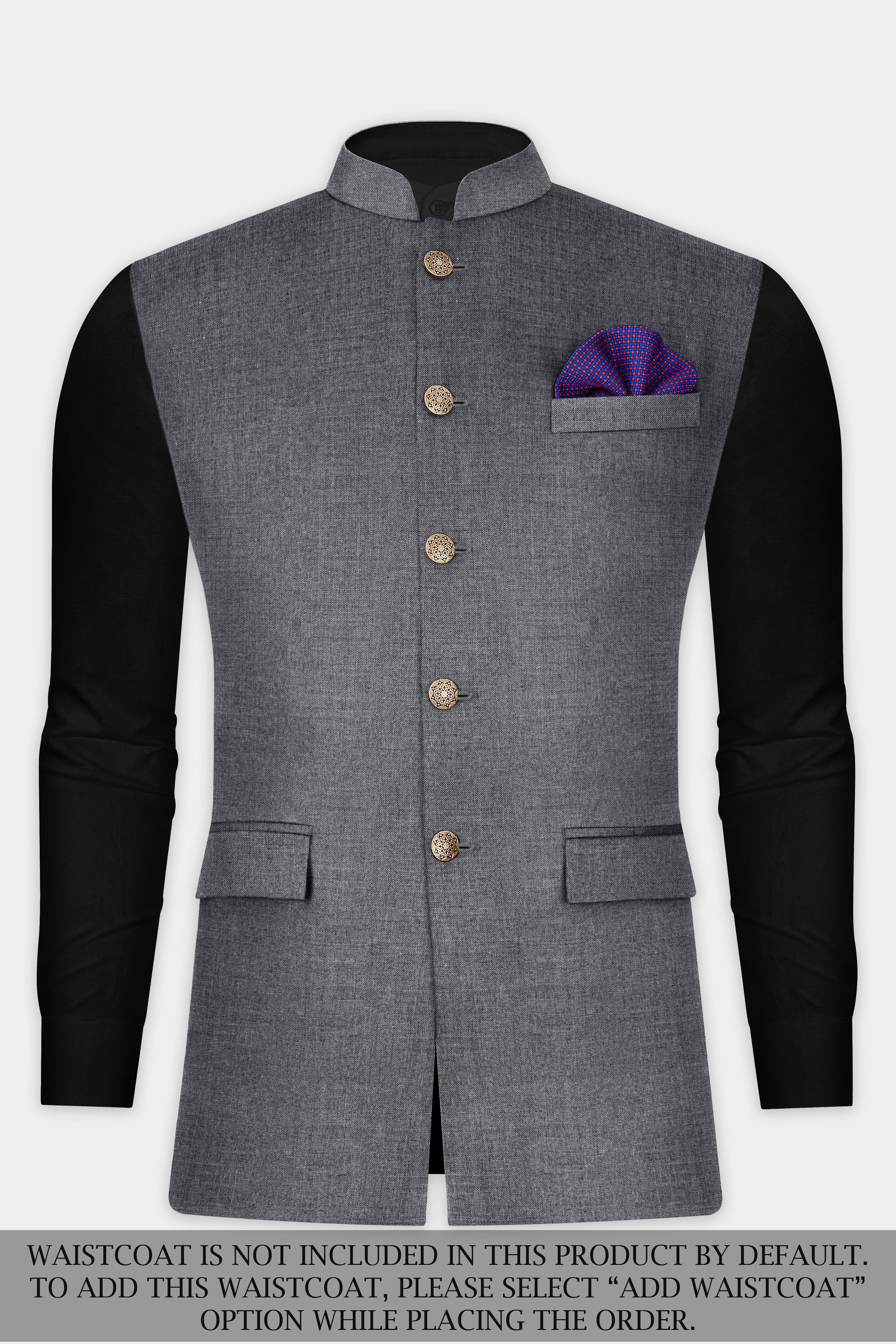 Vampire Gray Textured Wool Rich Bandhgala Suit