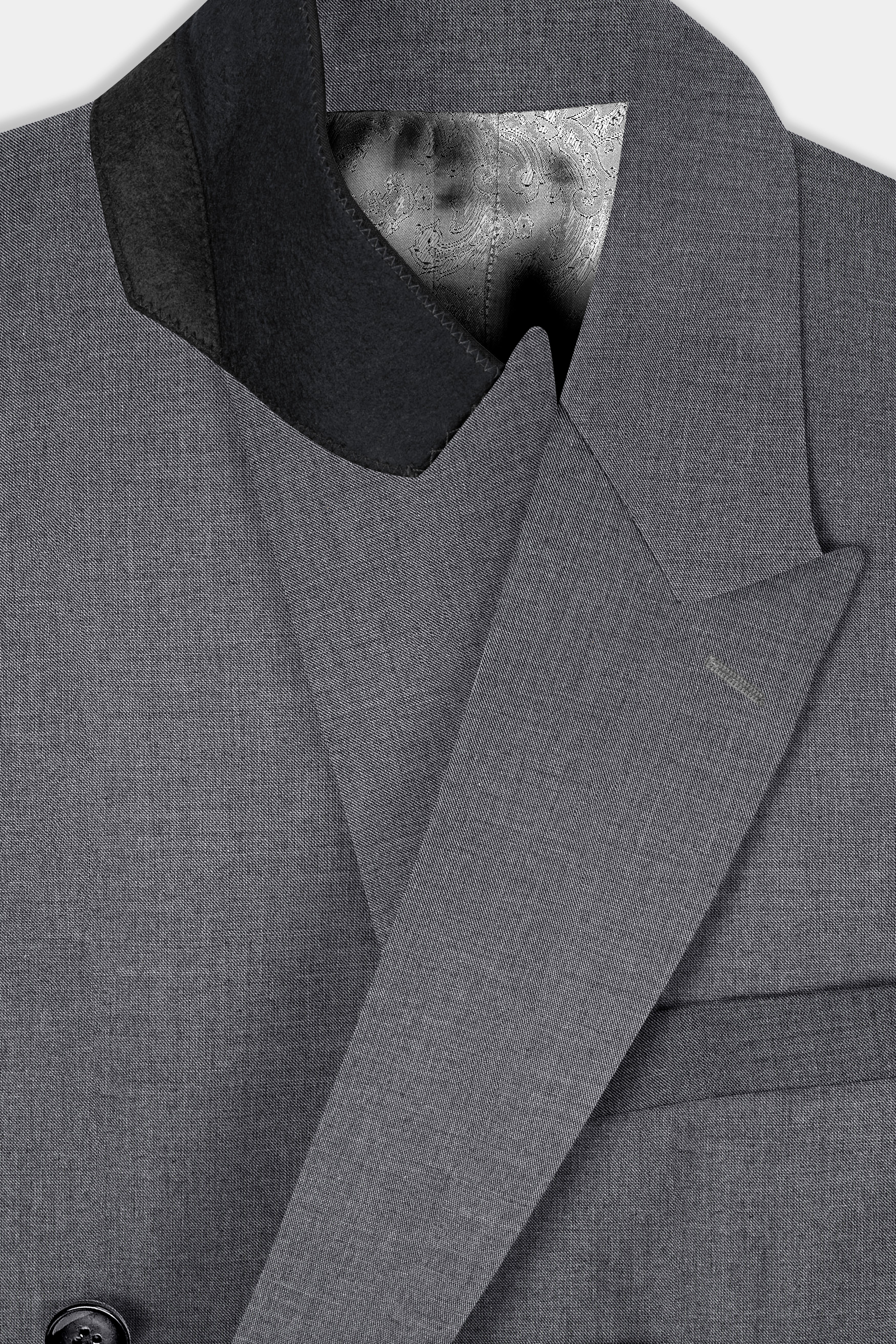 Vampire Gray Textured Wool Rich Double Breasted Suit