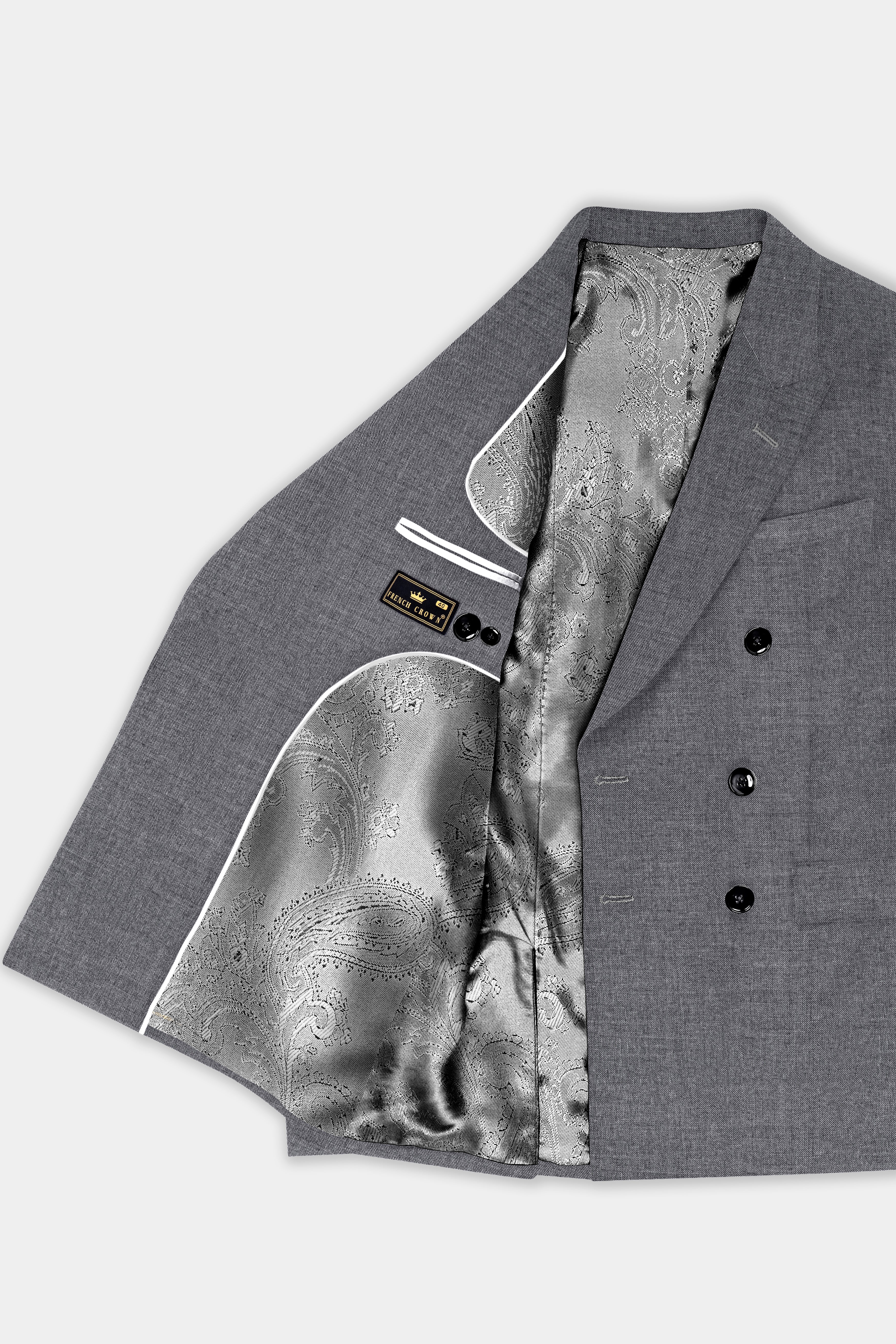 Vampire Gray Textured Wool Rich Double Breasted Suit