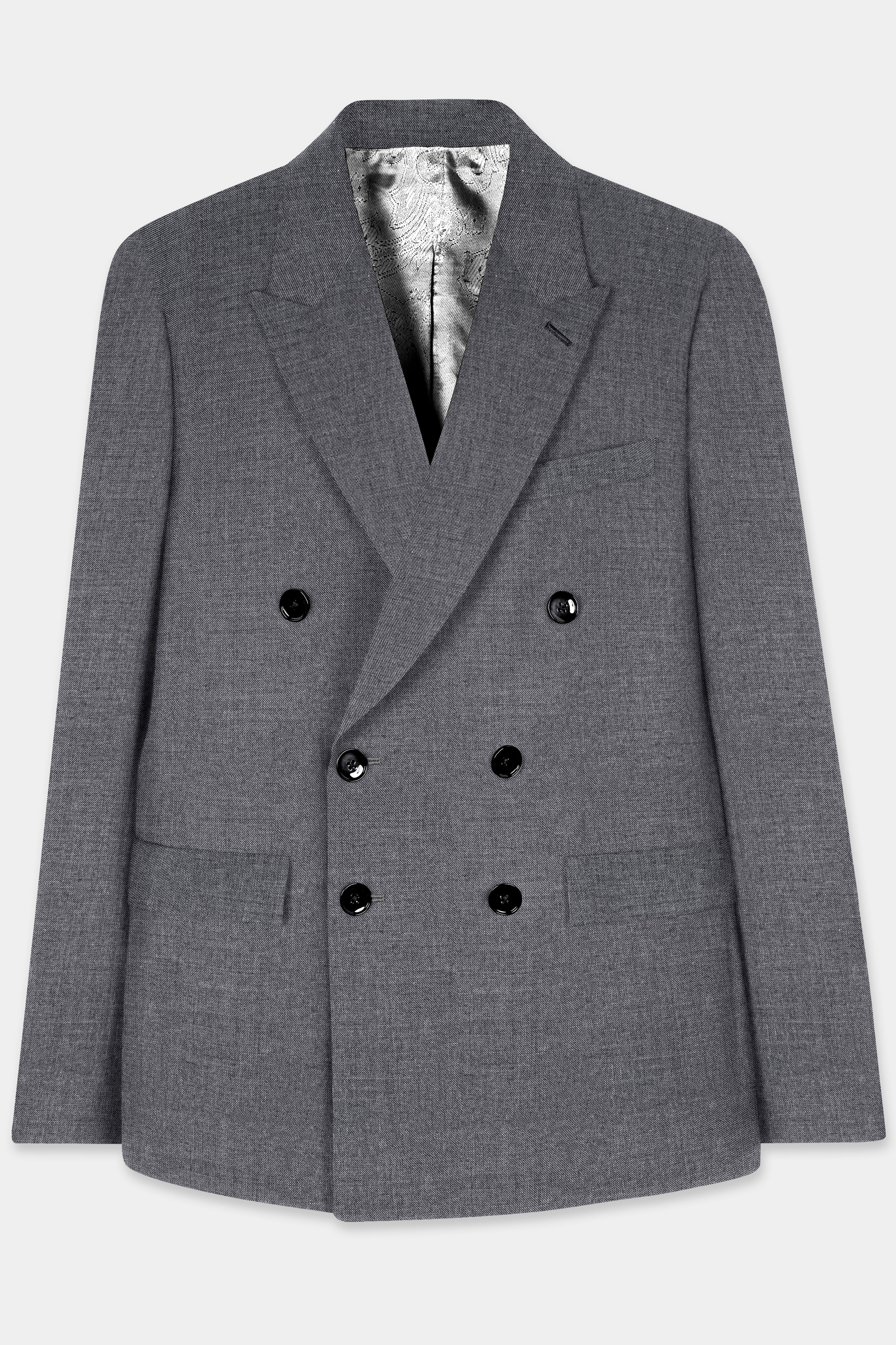 Vampire Gray Textured Wool Rich Double Breasted Suit