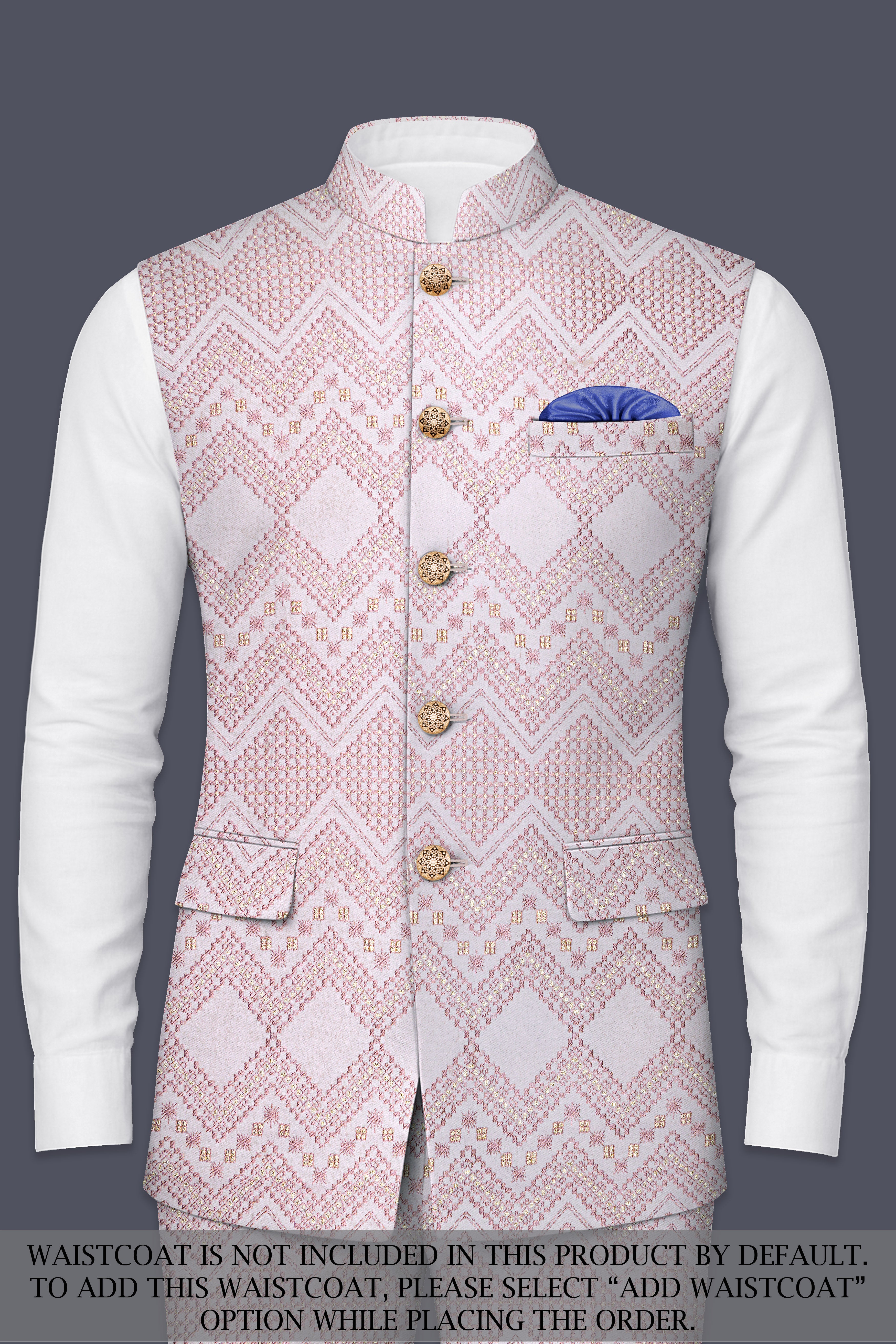 Florissa-Blossom Pink Chevron Sequin And Silk Thread Embroidered Cross-Button Bandhgala Suit
