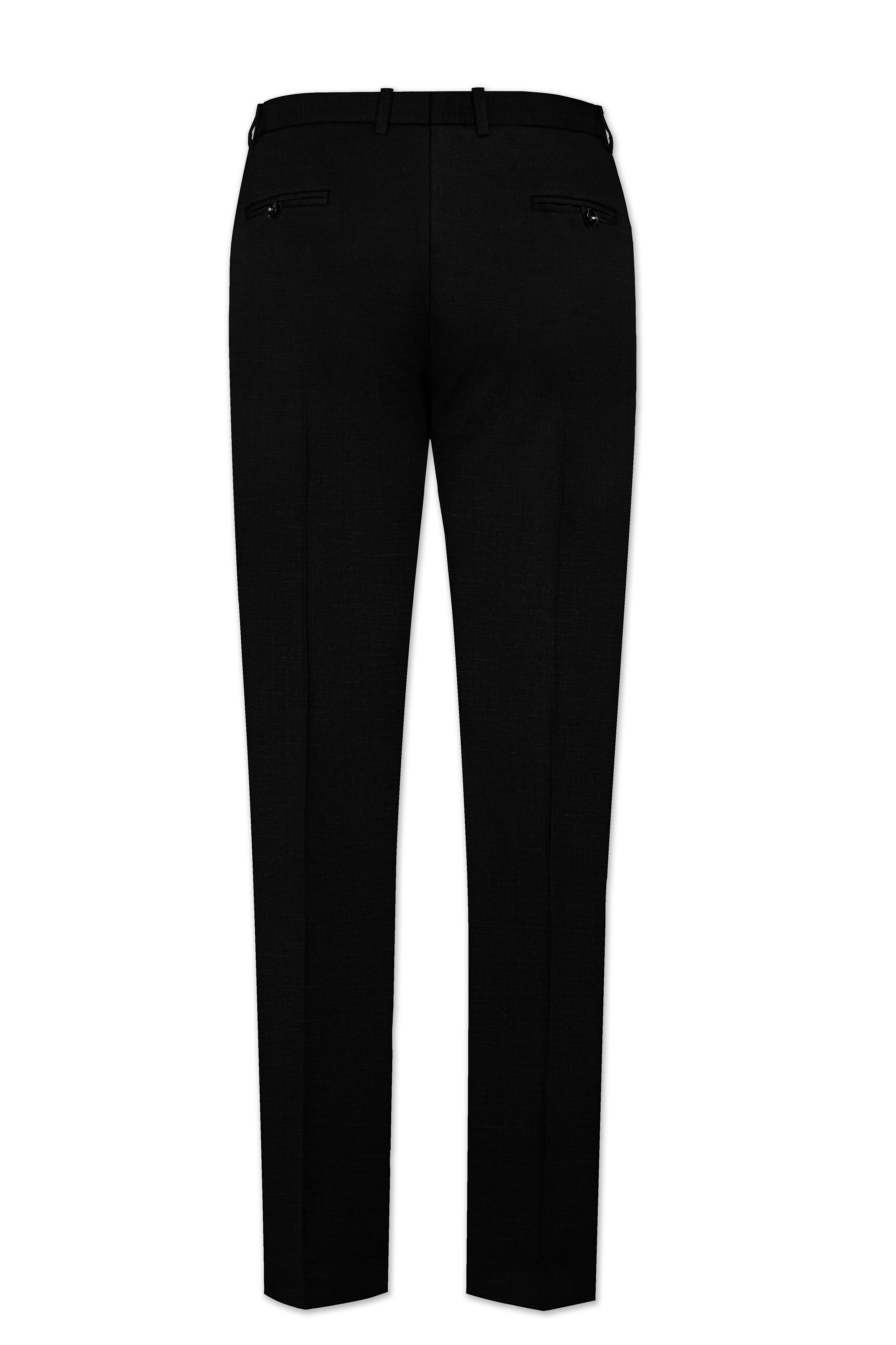 Jade Black Stretchable Subtle Sheen Cross Placket Bandhgala/Mandarin wool blend Designer Suit