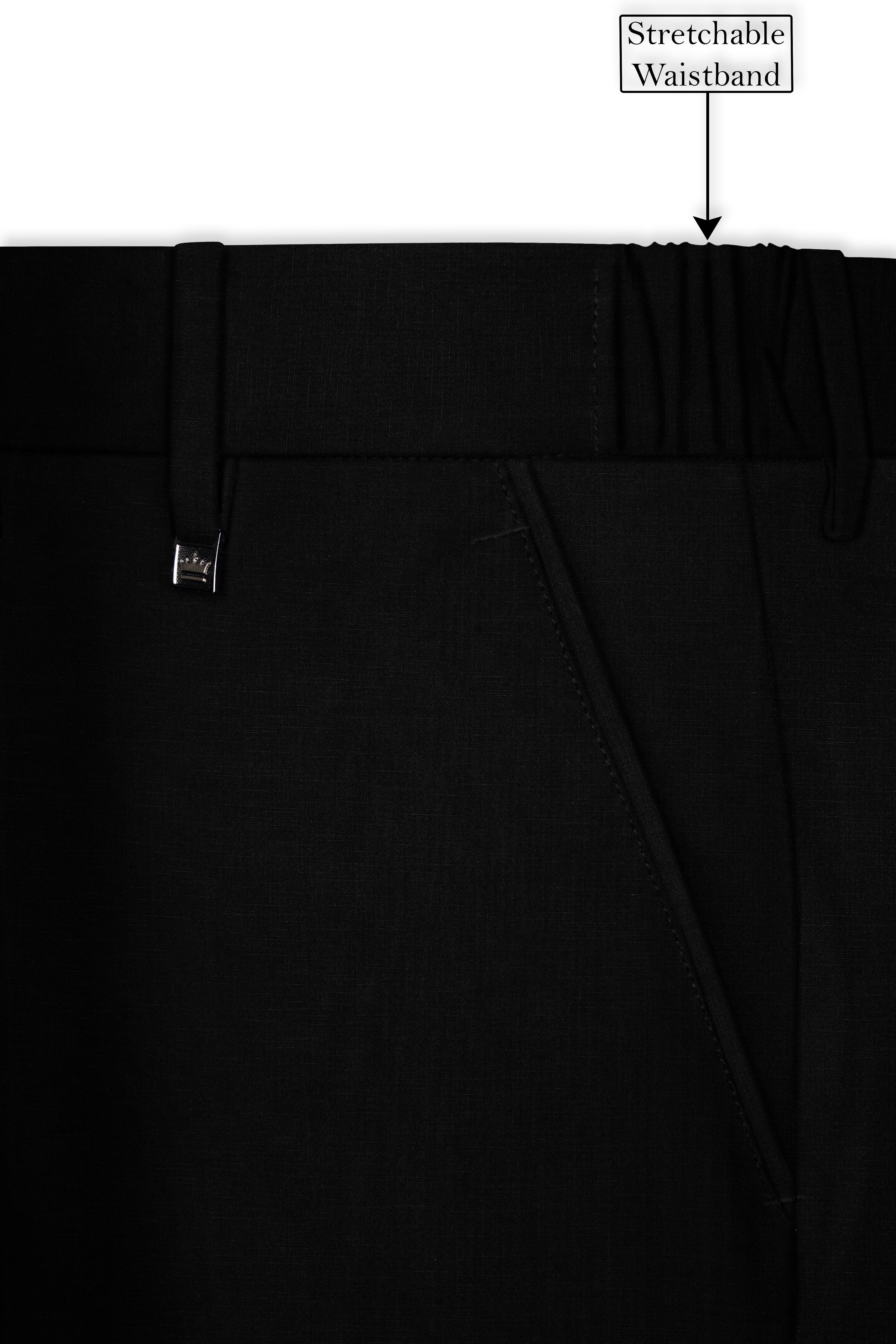 Jade Black Stretchable Subtle Sheen Cross Placket Bandhgala/Mandarin wool blend Designer Suit