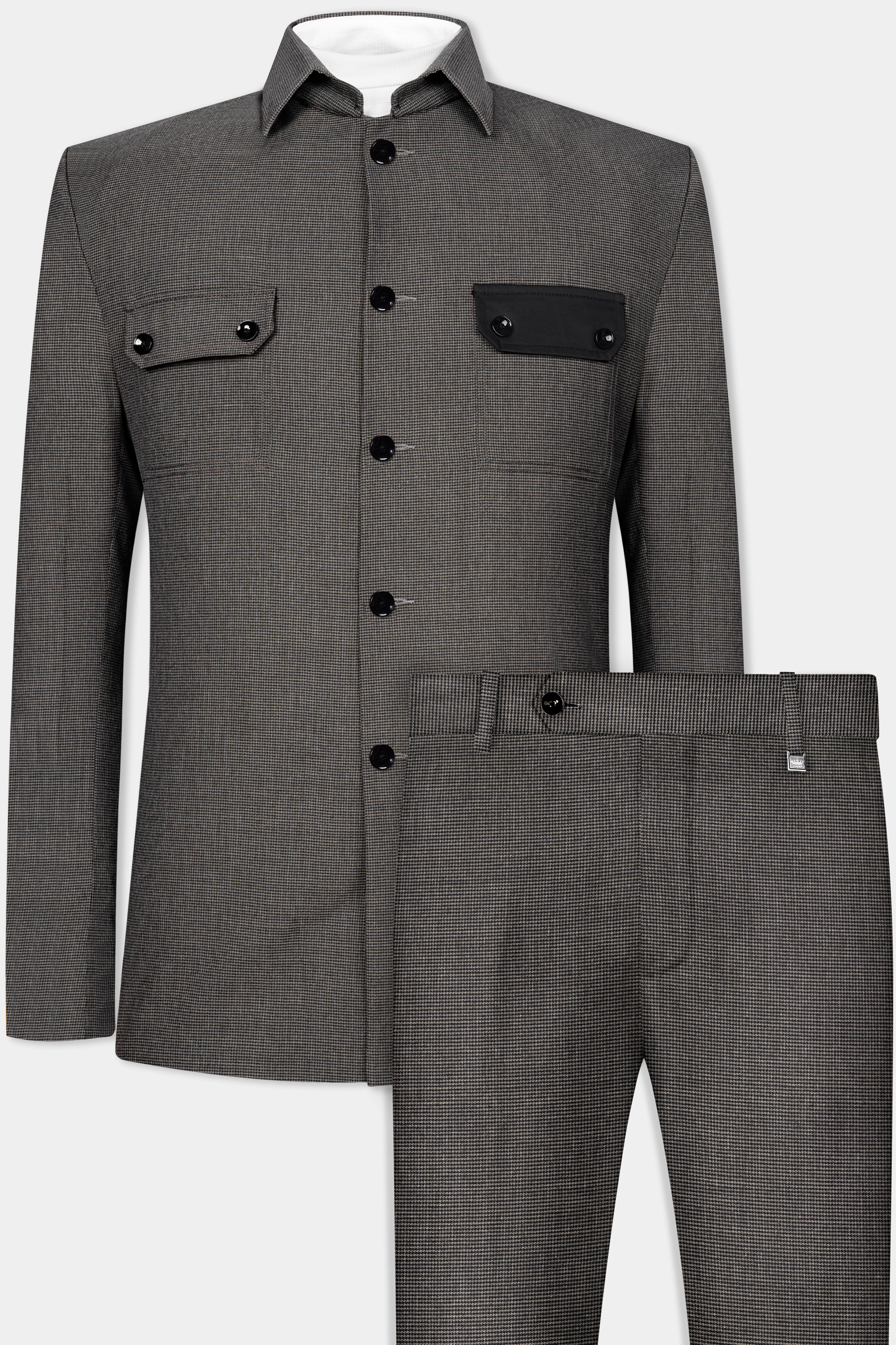 Iridium Gray Wool Rice Bandhgala Designer Suit