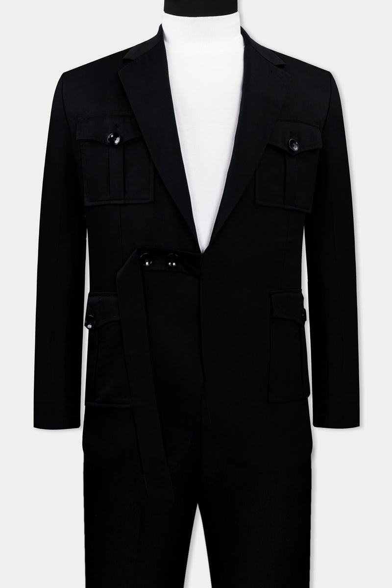 Jade Black Subtle Sheen Patch Pockets Sport Suit