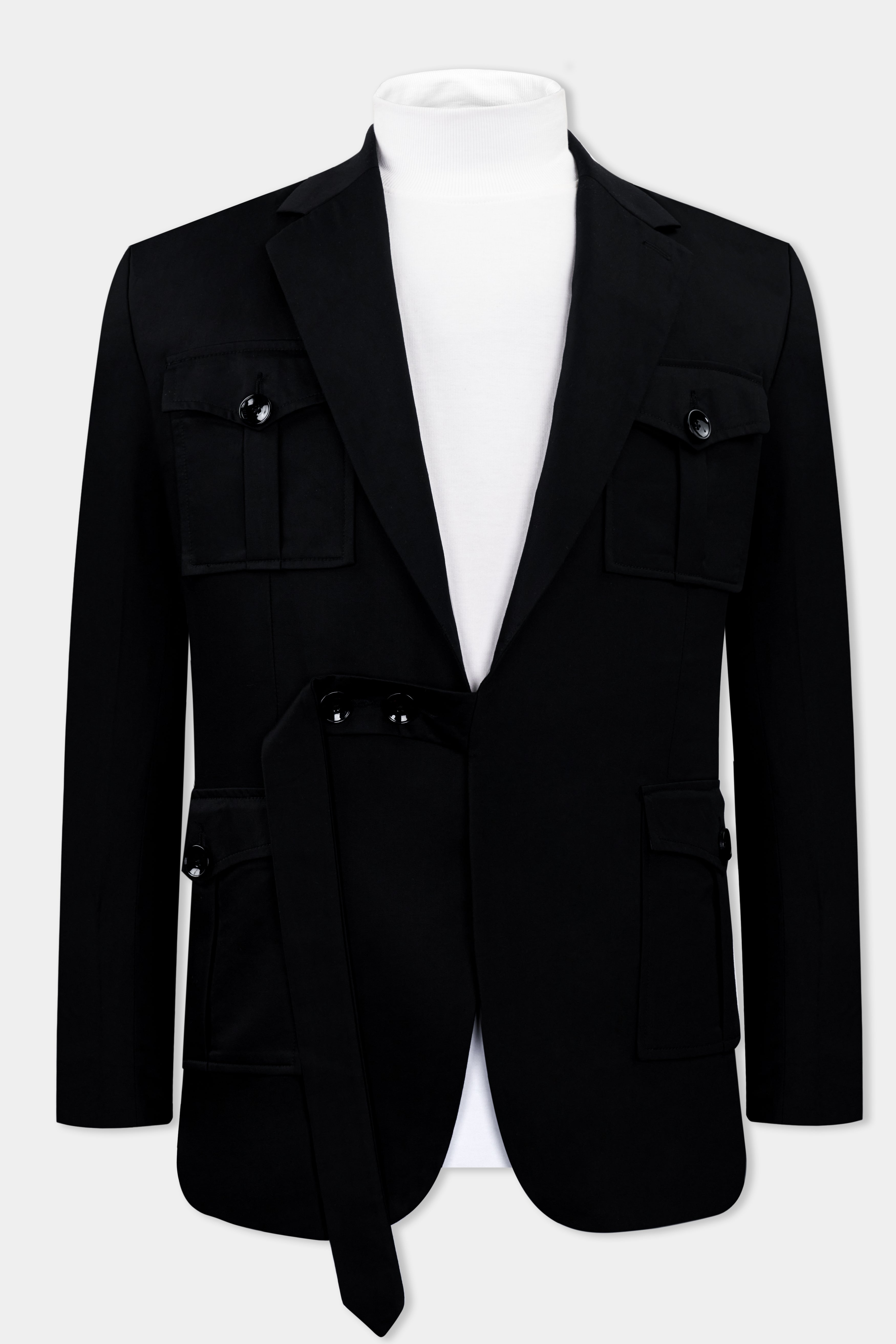 Jade Black Subtle Sheen Patch Pockets Sport Suit