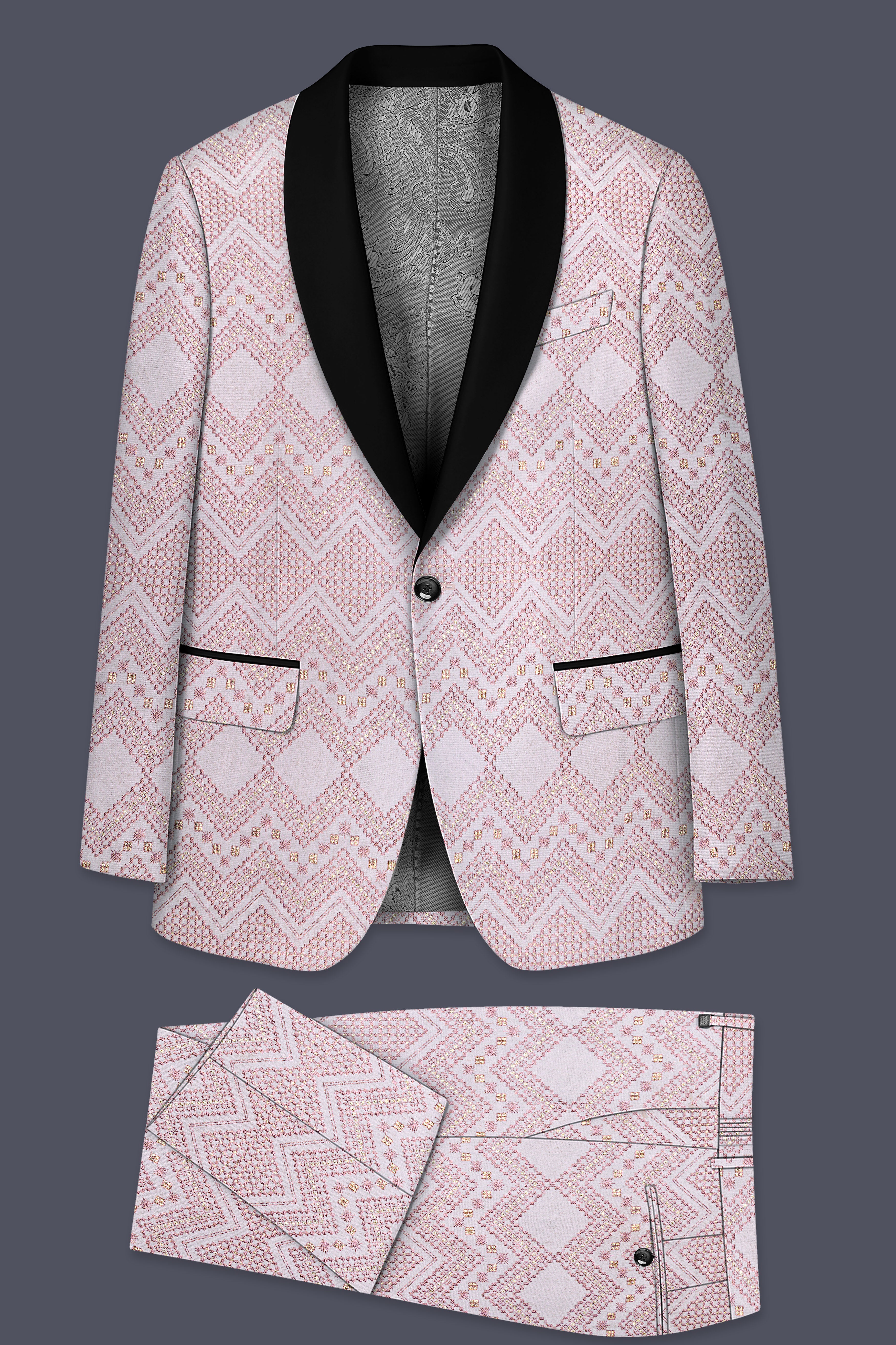 Florissa-Blossom Pink  Chevron Sequin And Slik Thread Embroidered Tuxedo Suit