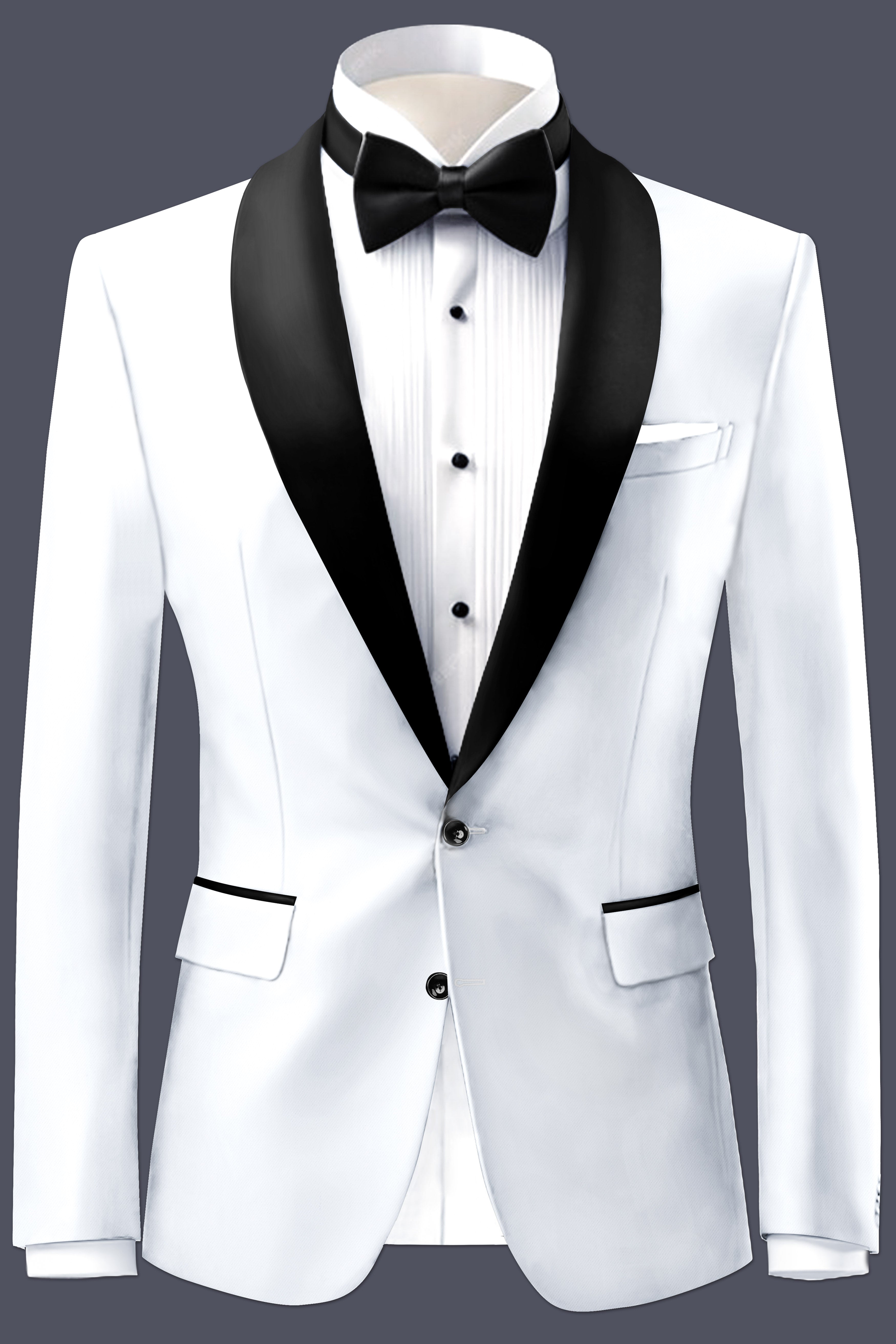 Bright White Stretchable Subtle Sheen Tuxedo Suit