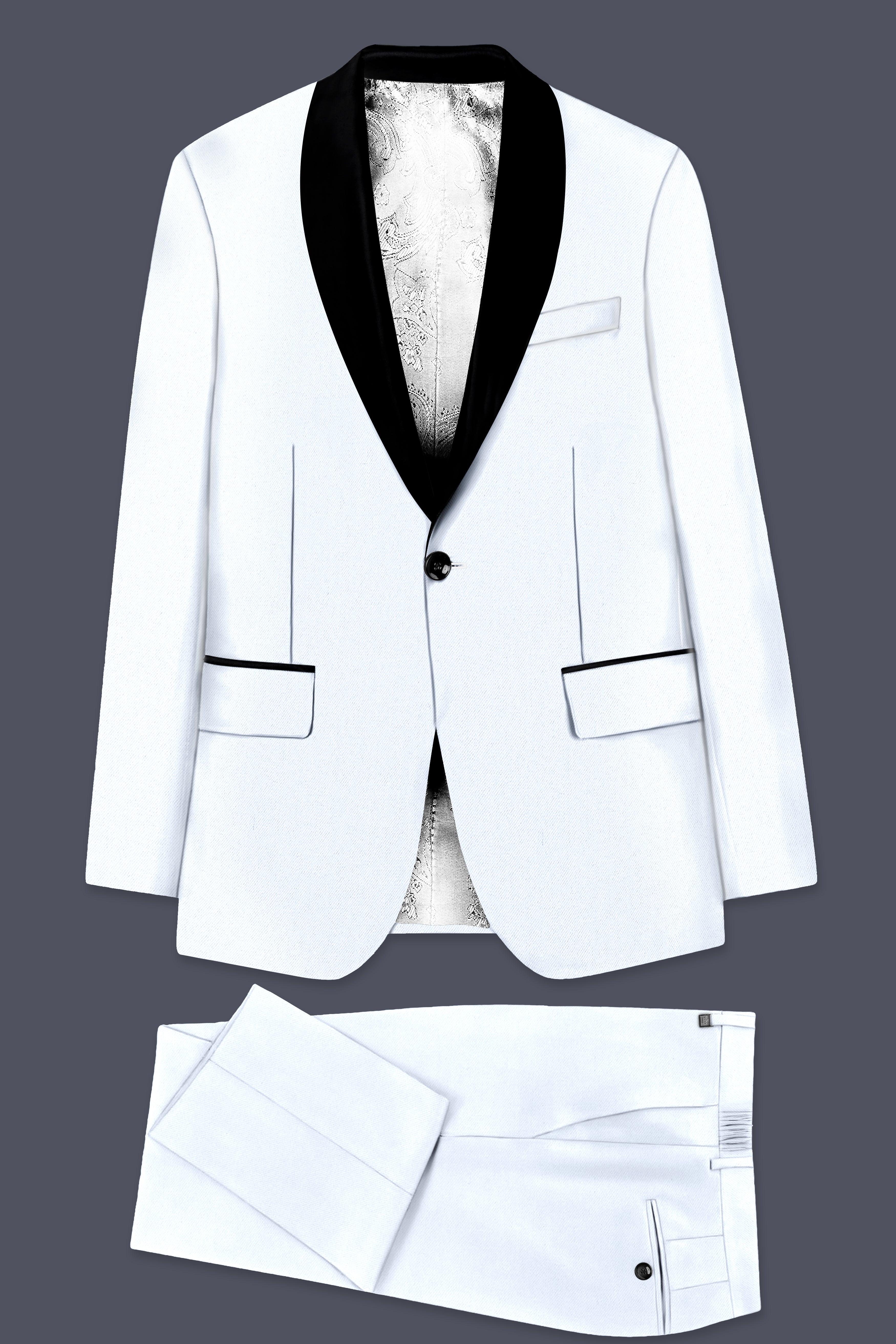 Bright White Stretchable Subtle Sheen Tuxedo Suit