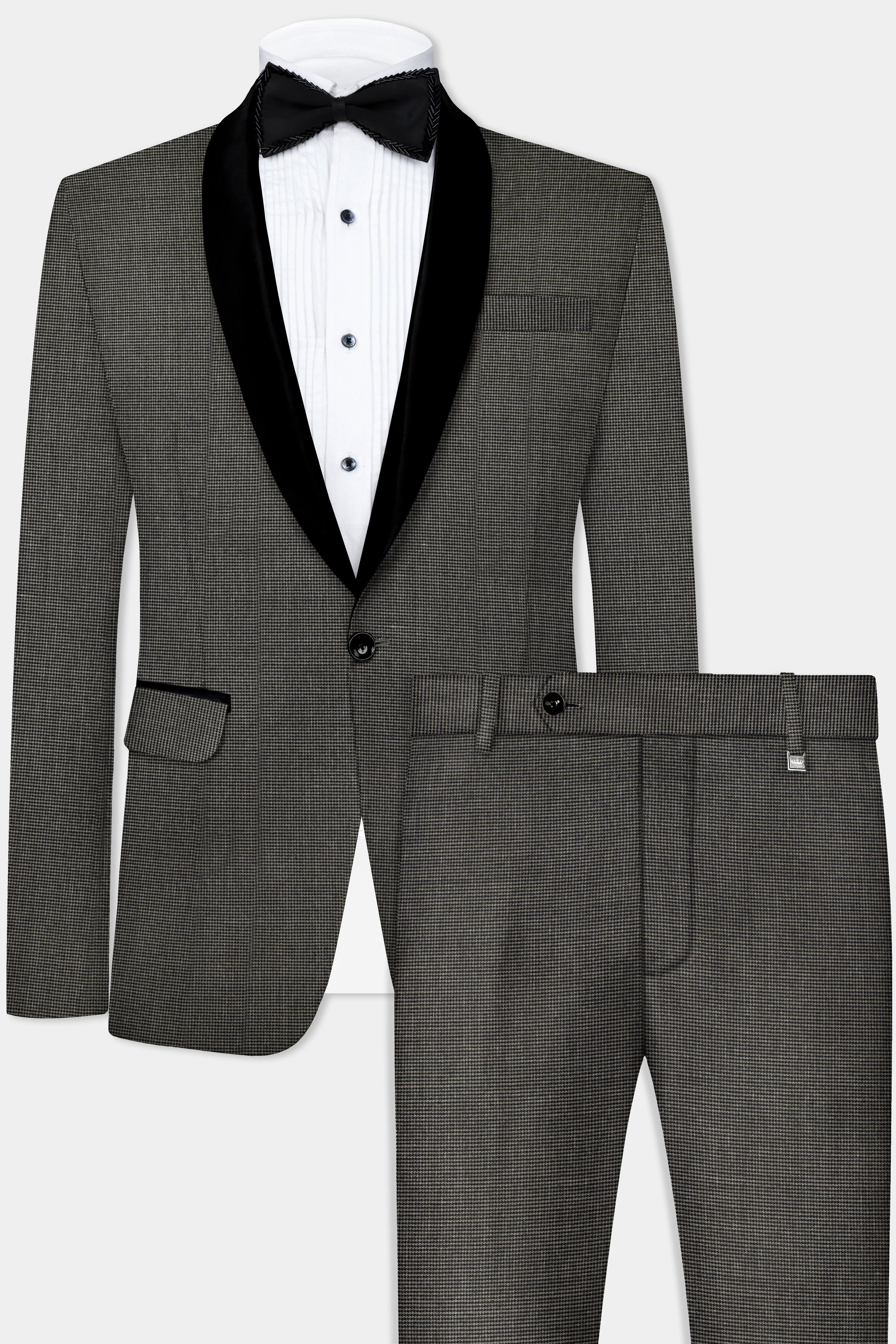 Iridium Gray Textured Wool Rice Tuxedo Suit