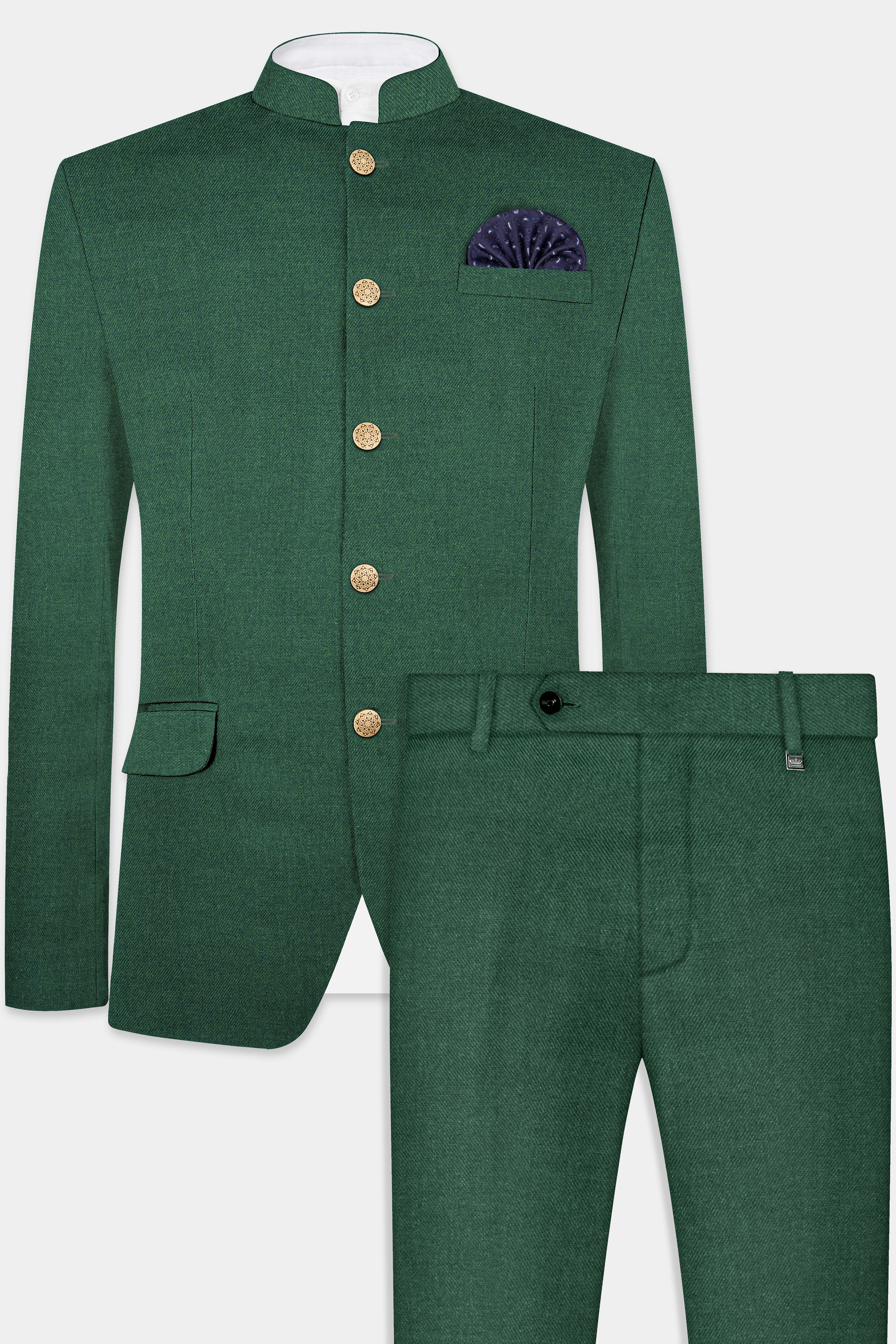 Plantation Green Tweed Bandhgala Suit