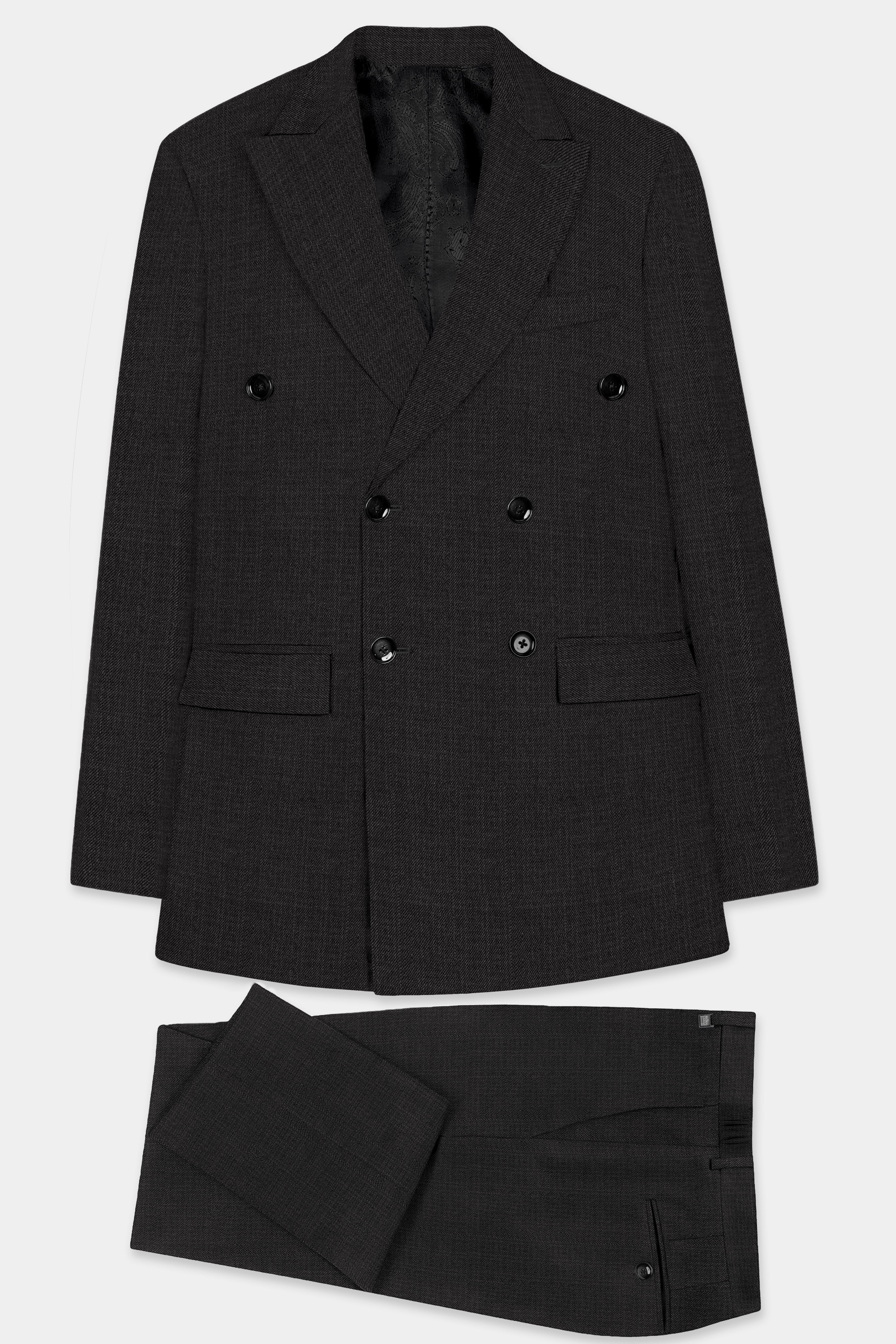 Zeus Gray Textured Wool Rich Double Breasted Suit