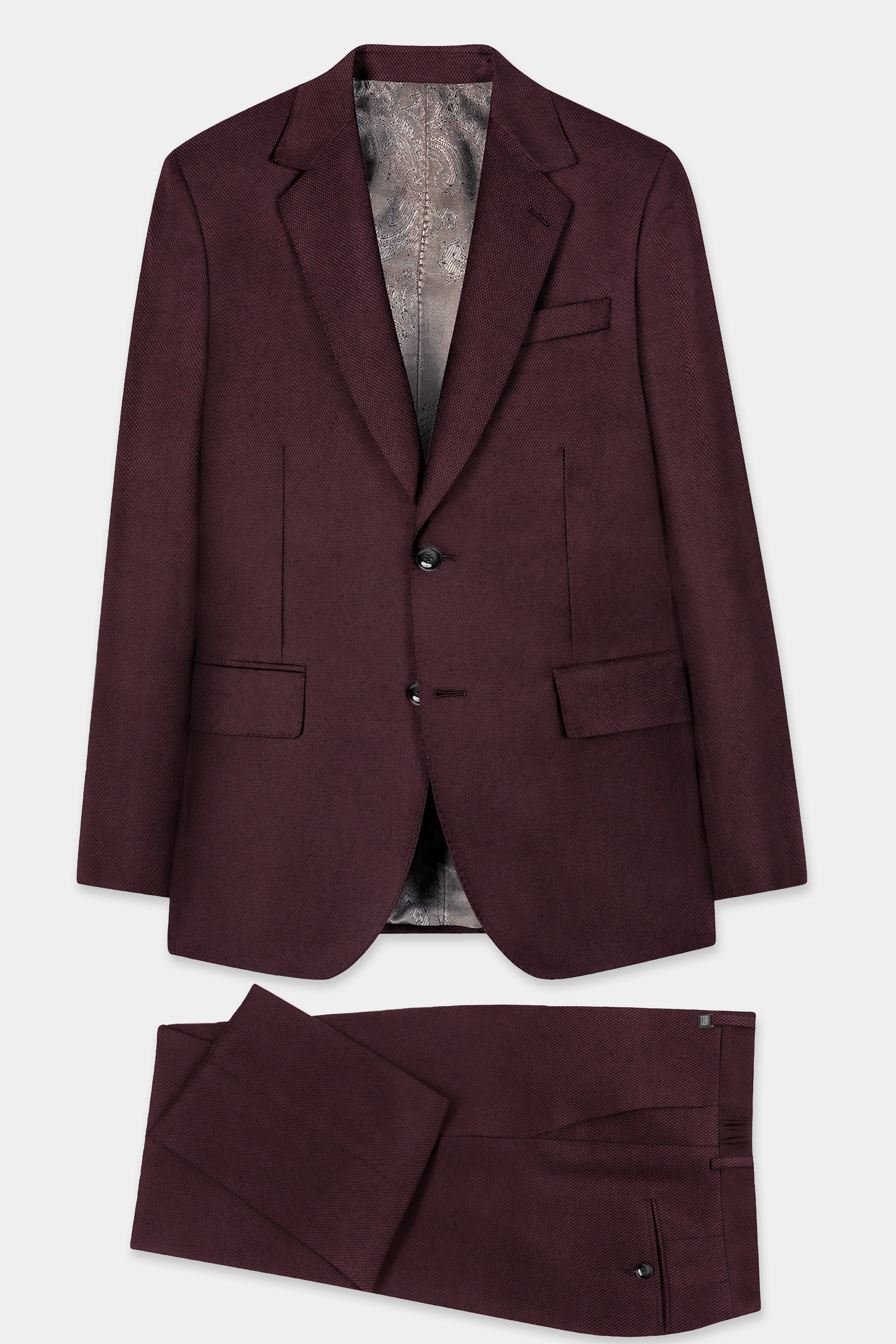 Eclipse Maroon Textured Wool Rich Suit