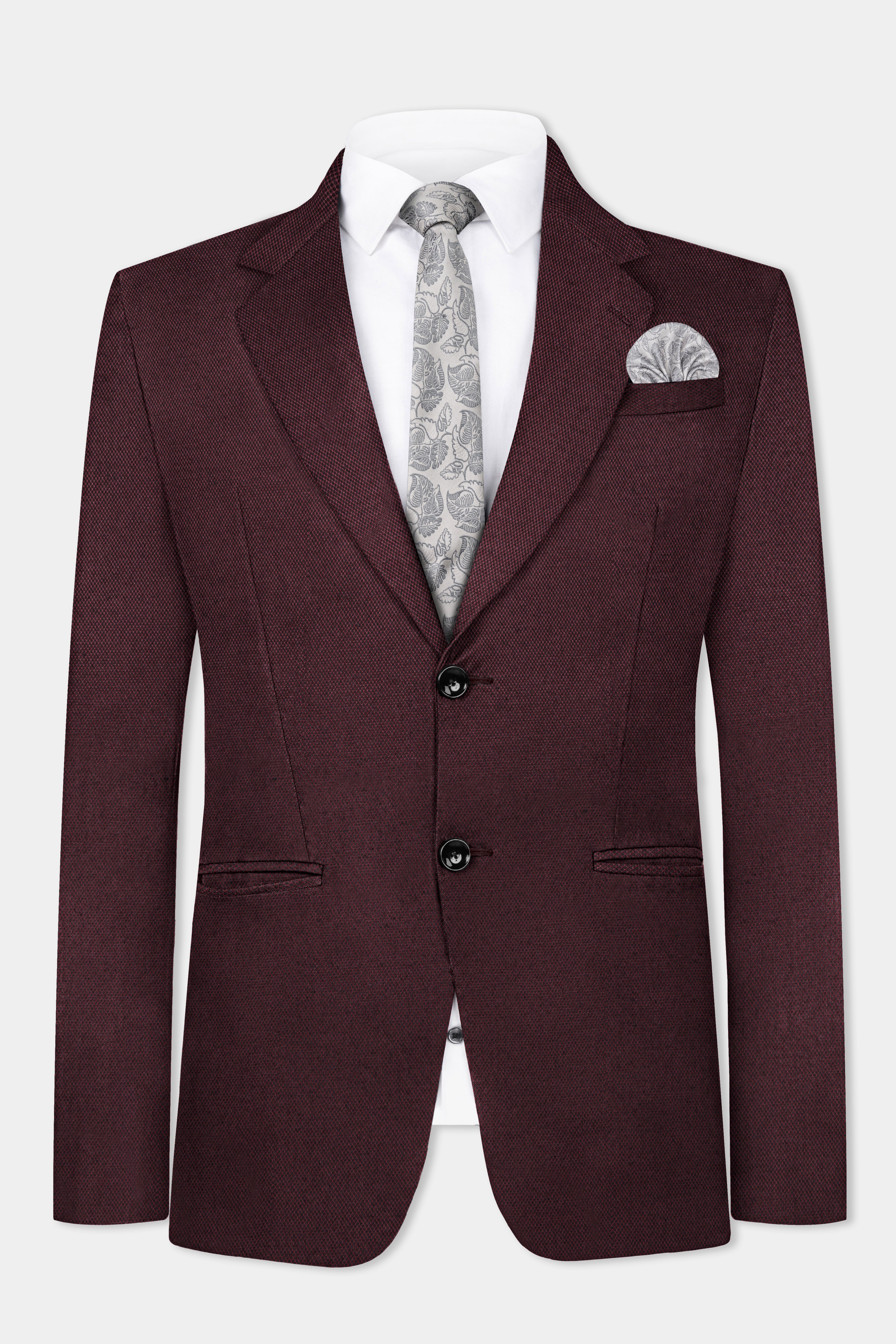 Eclipse Maroon Textured Wool Rich Suit