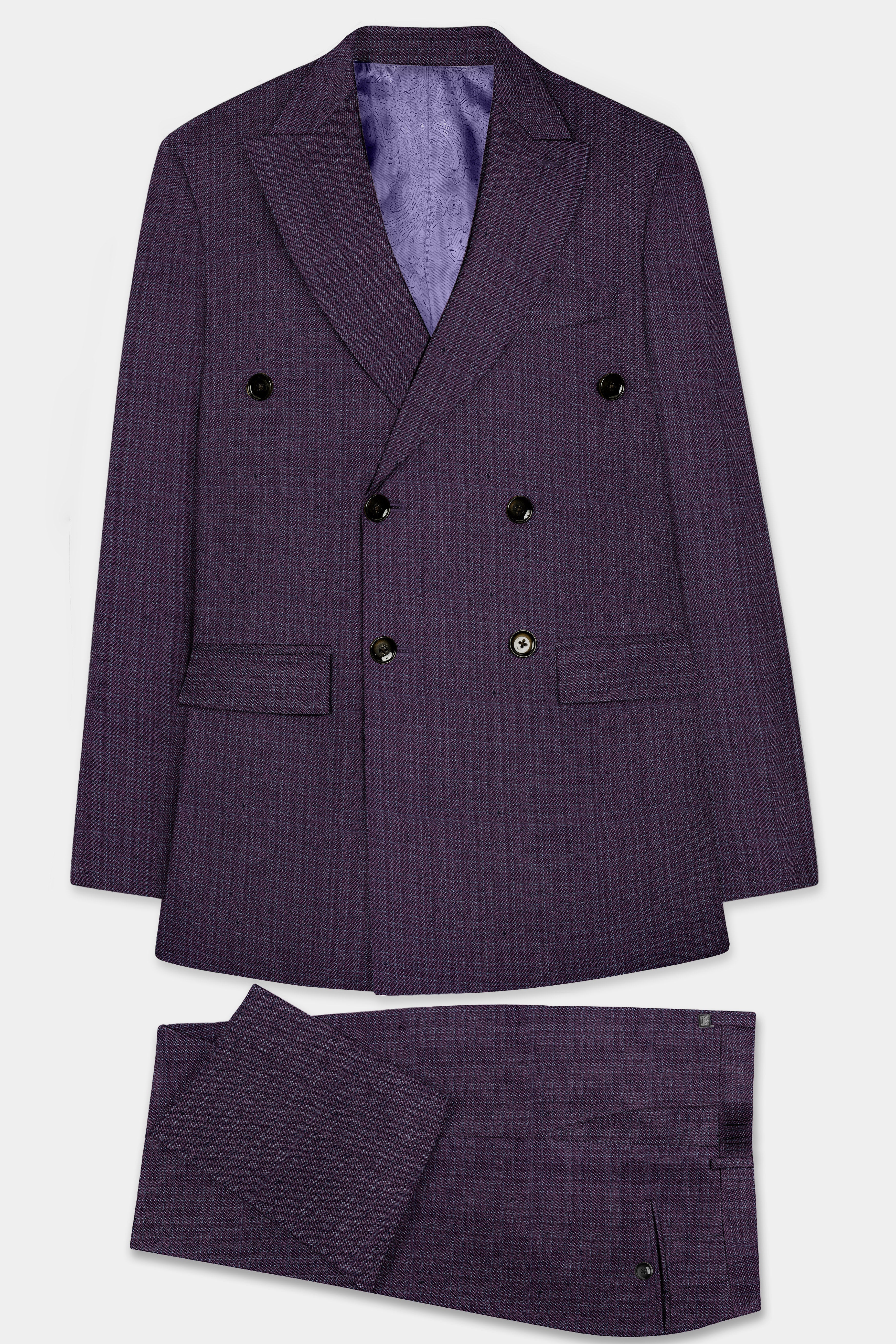 Blackcurrant Textured Wool Rich Double Breasted Suit