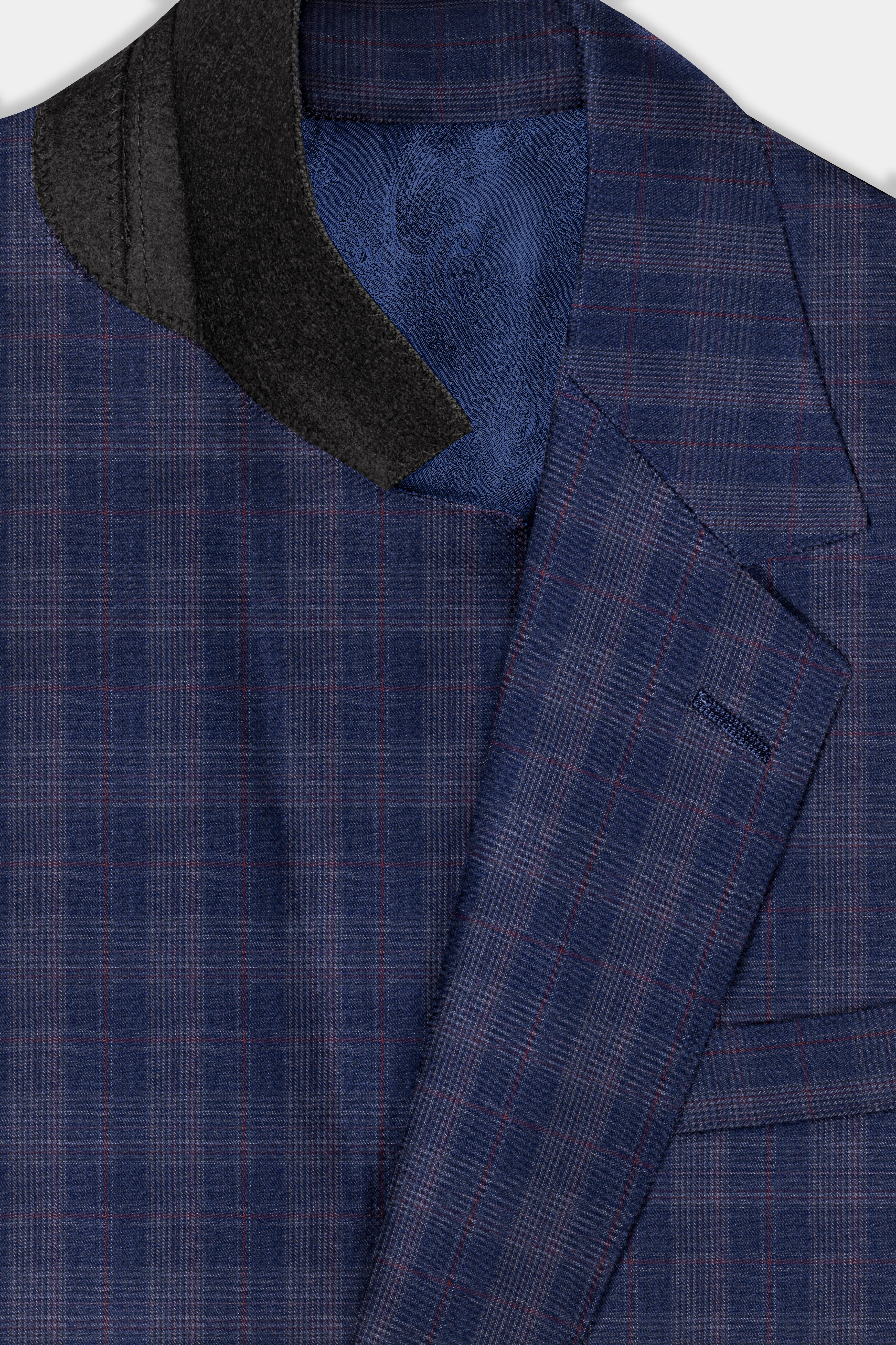 Tuna Blue Checkered Wool Blend Suit