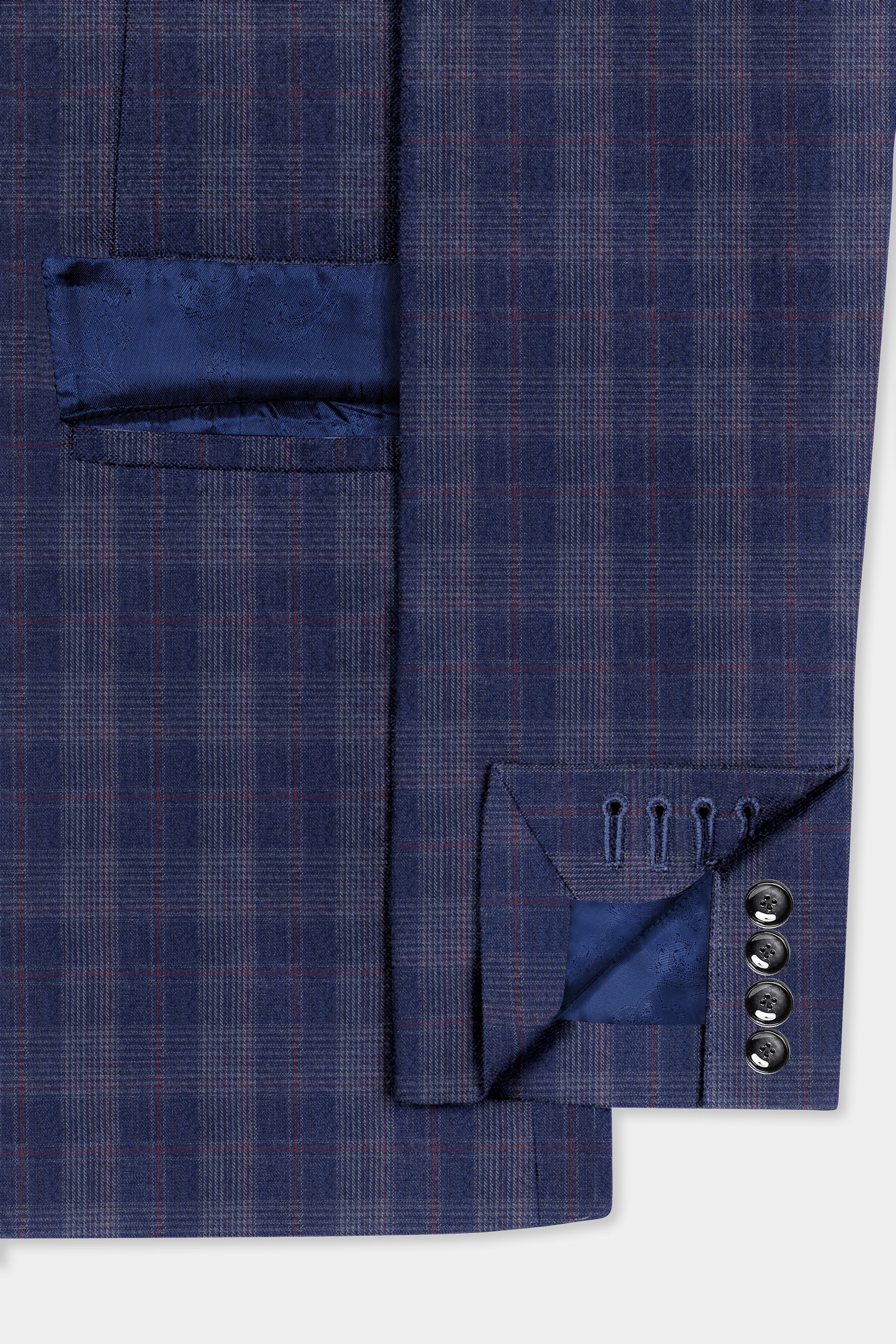 Tuna Blue Checkered Wool Blend Double Breasted Suit