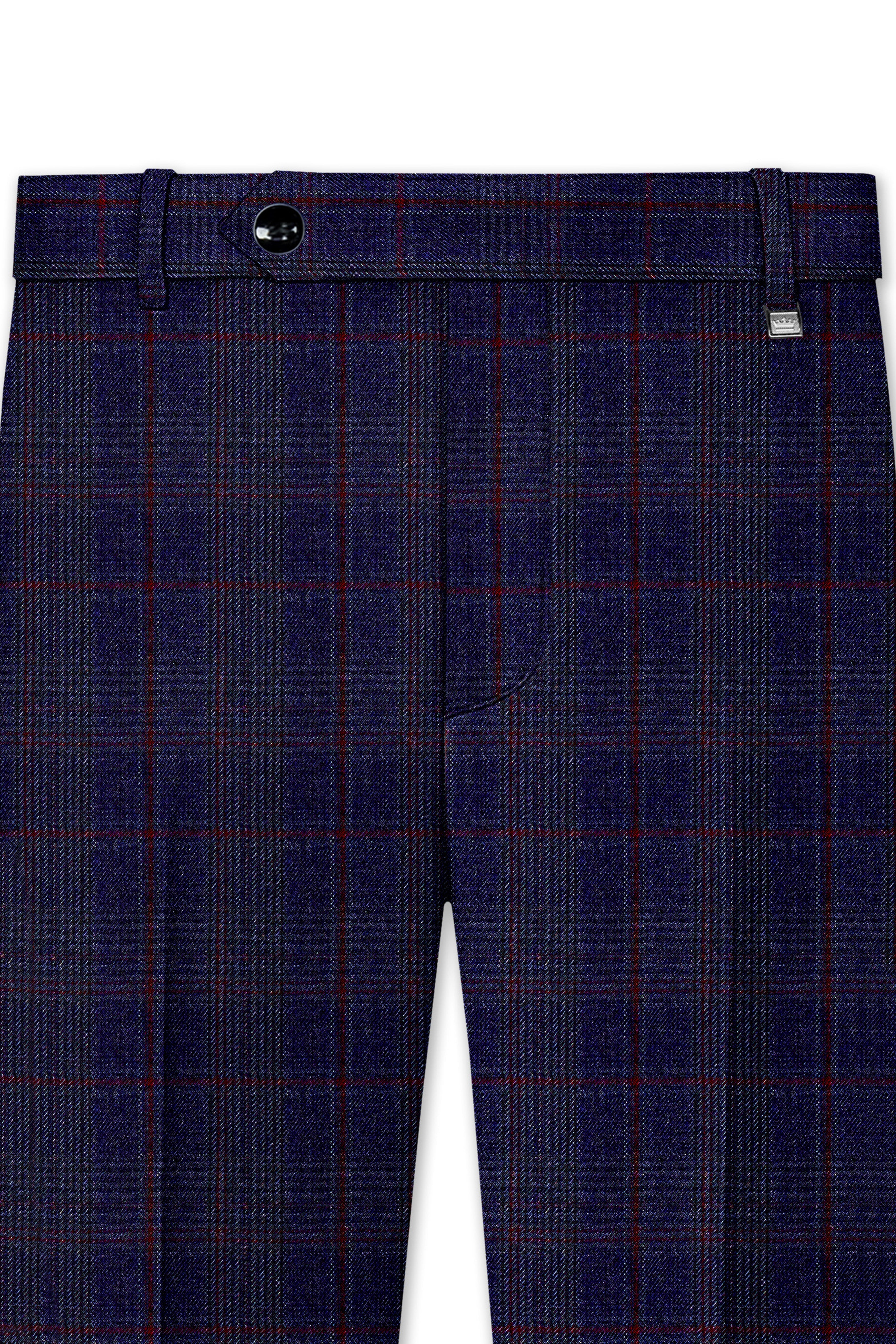 Tuna Blue Checkered Wool Blend Double Breasted Suit