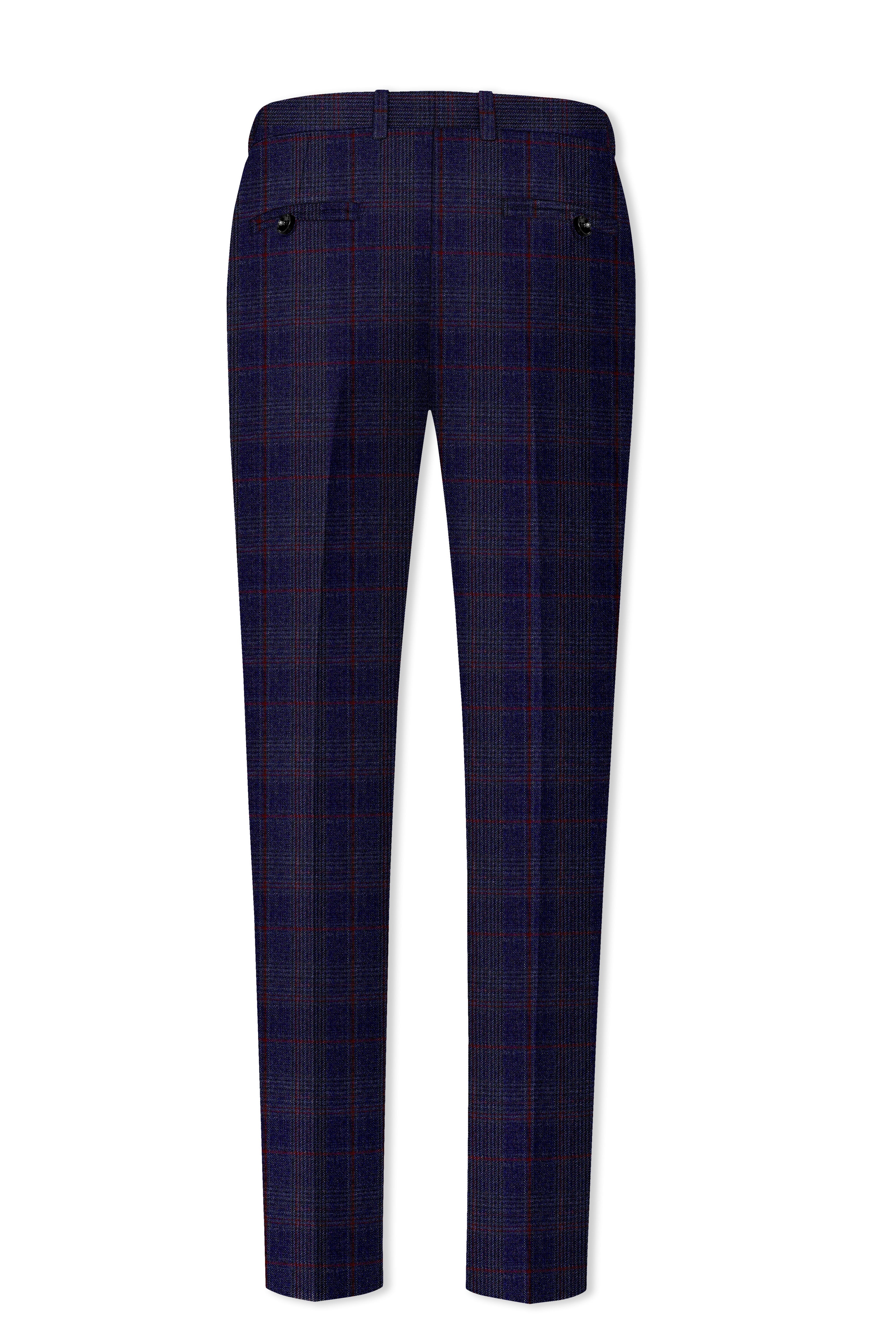 Tuna Blue Checkered Wool Blend Double Breasted Suit