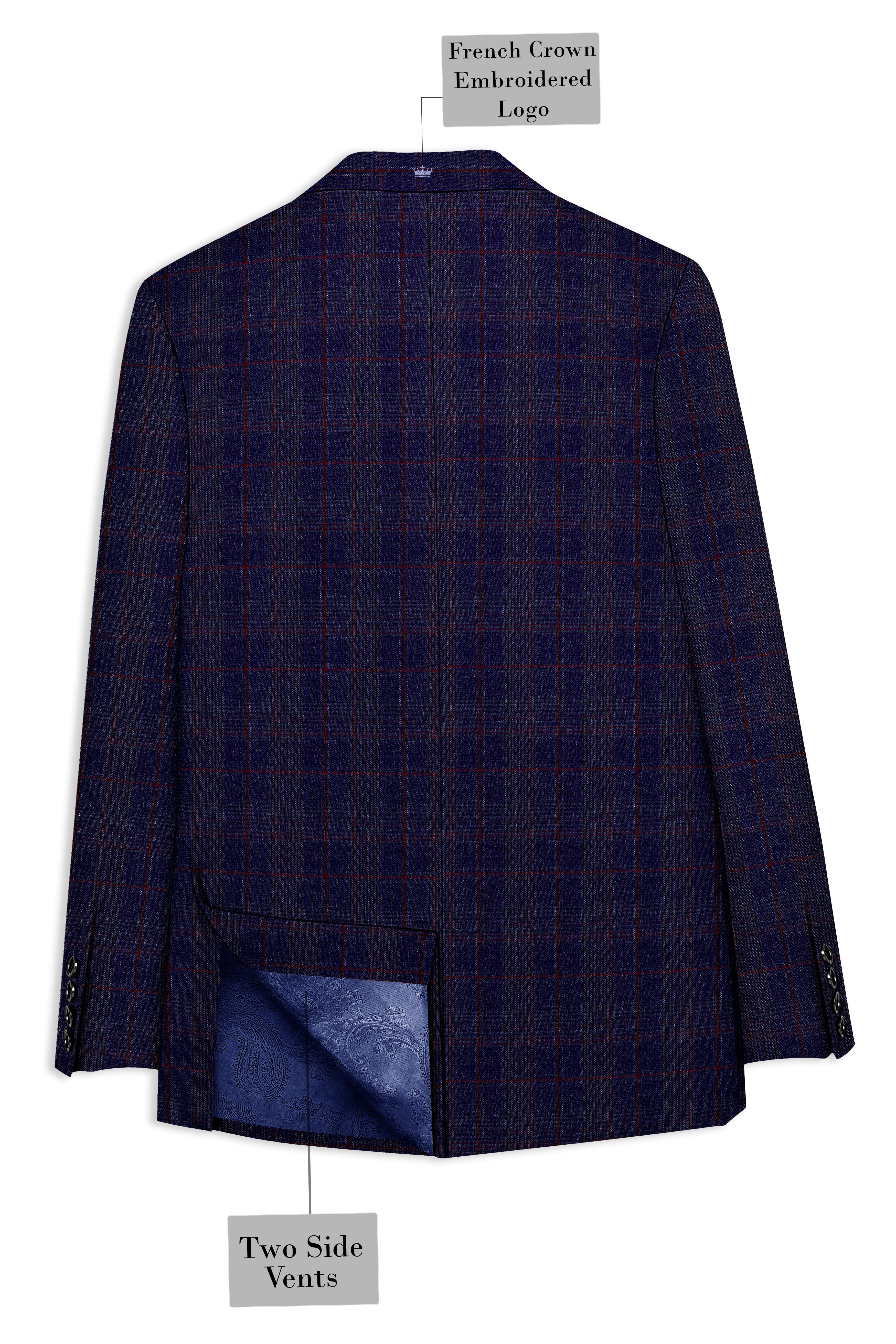 Tuna Blue Checkered Wool Blend Double Breasted Suit