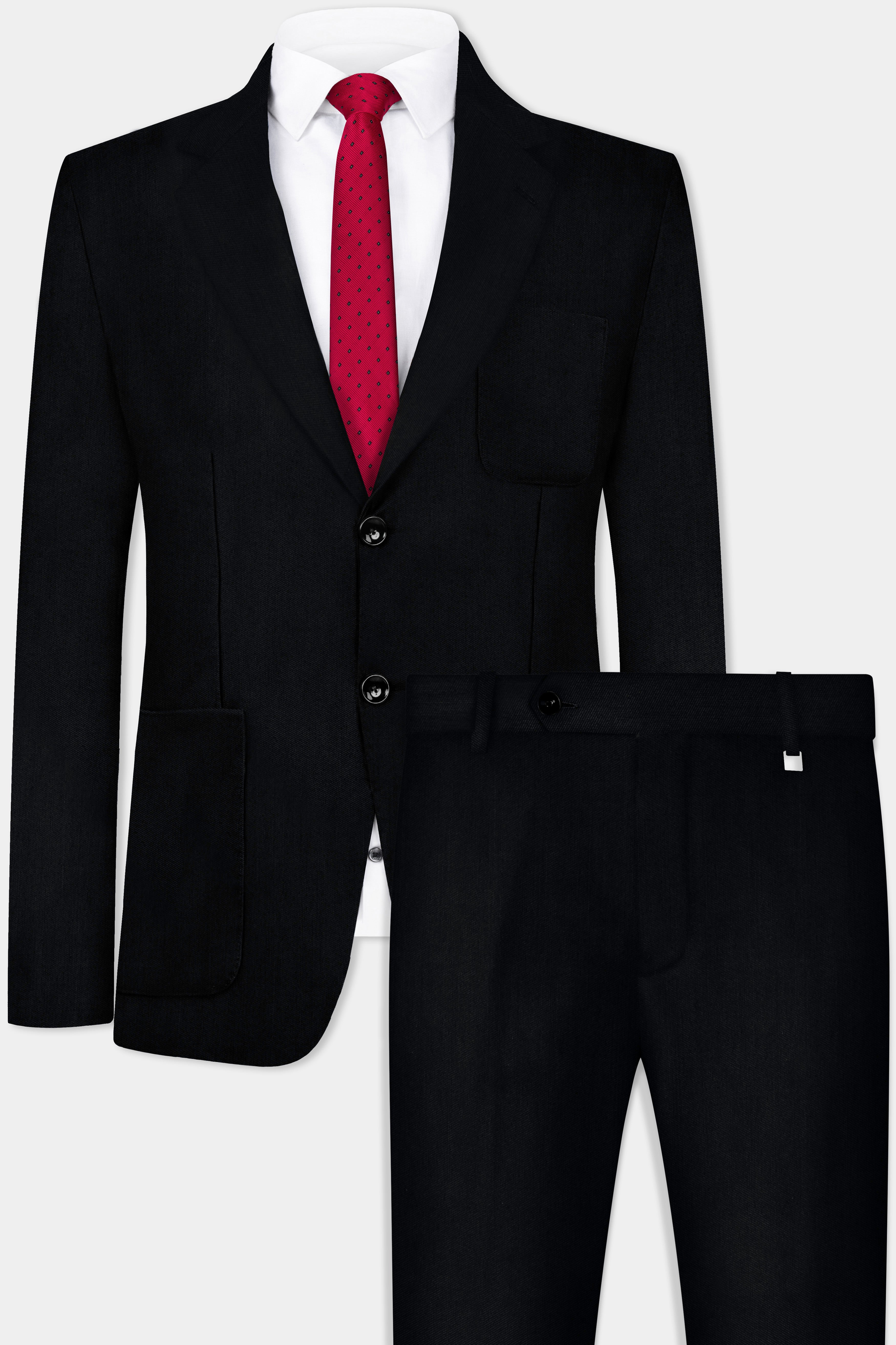 Jade Black Plain Solid Wool Blend Suit