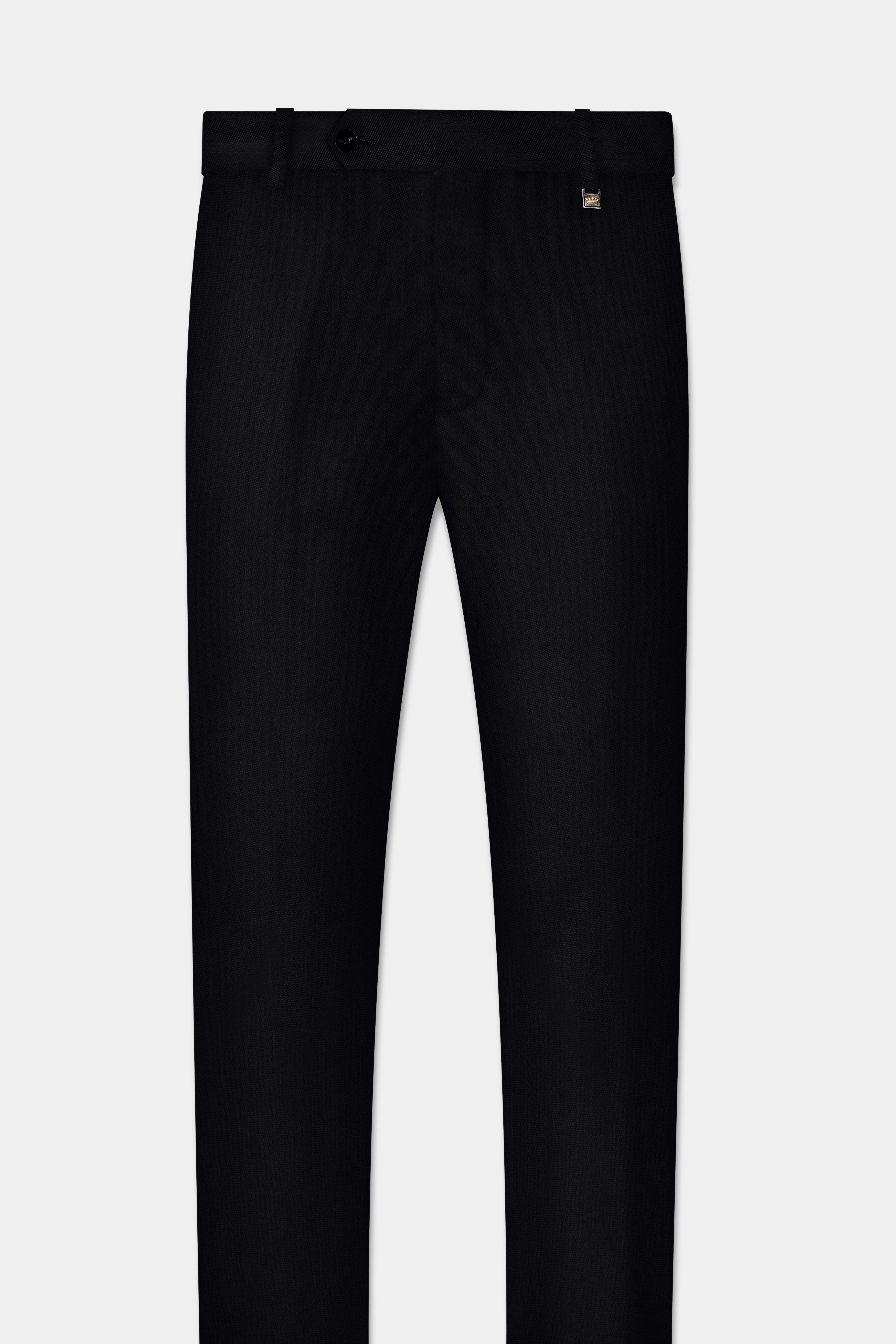 Jade Black Plain Solid Wool Blend Cross Placket Bandhgala Suit