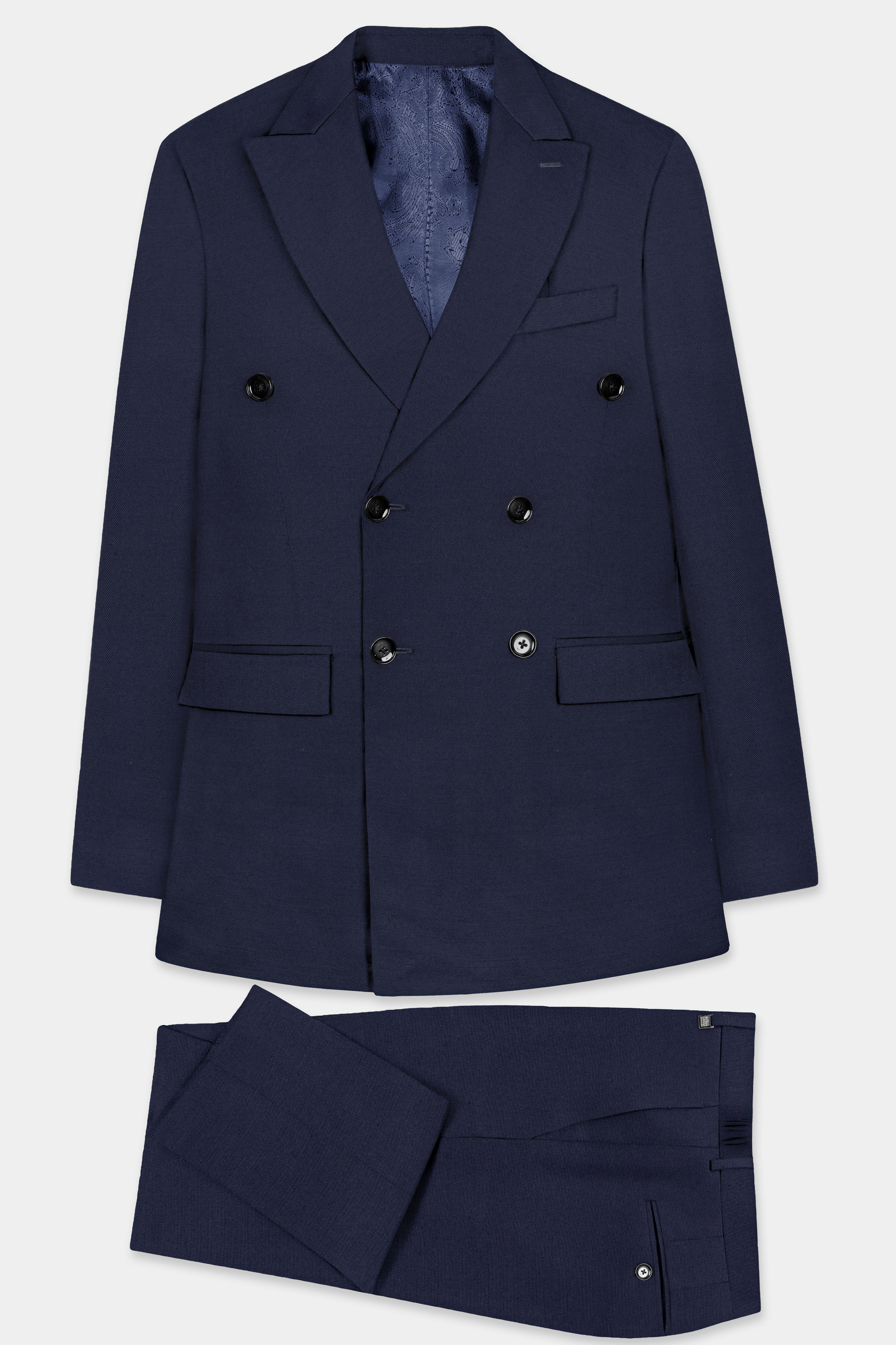 Vulcan Blue Plain Solid Wool Blend Double Breasted Suit