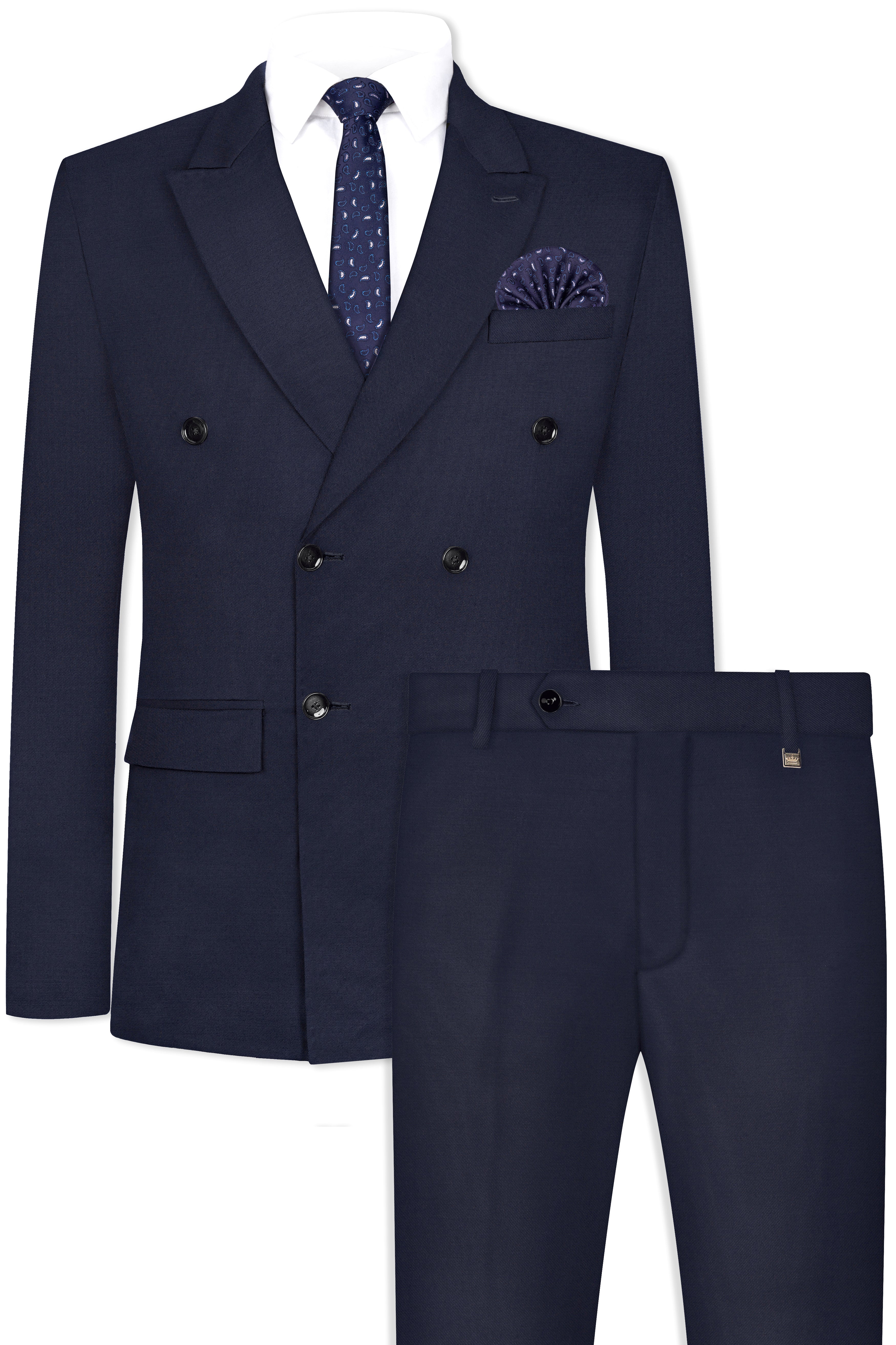 Vulcan Blue Plain Solid Wool Blend Double Breasted Suit