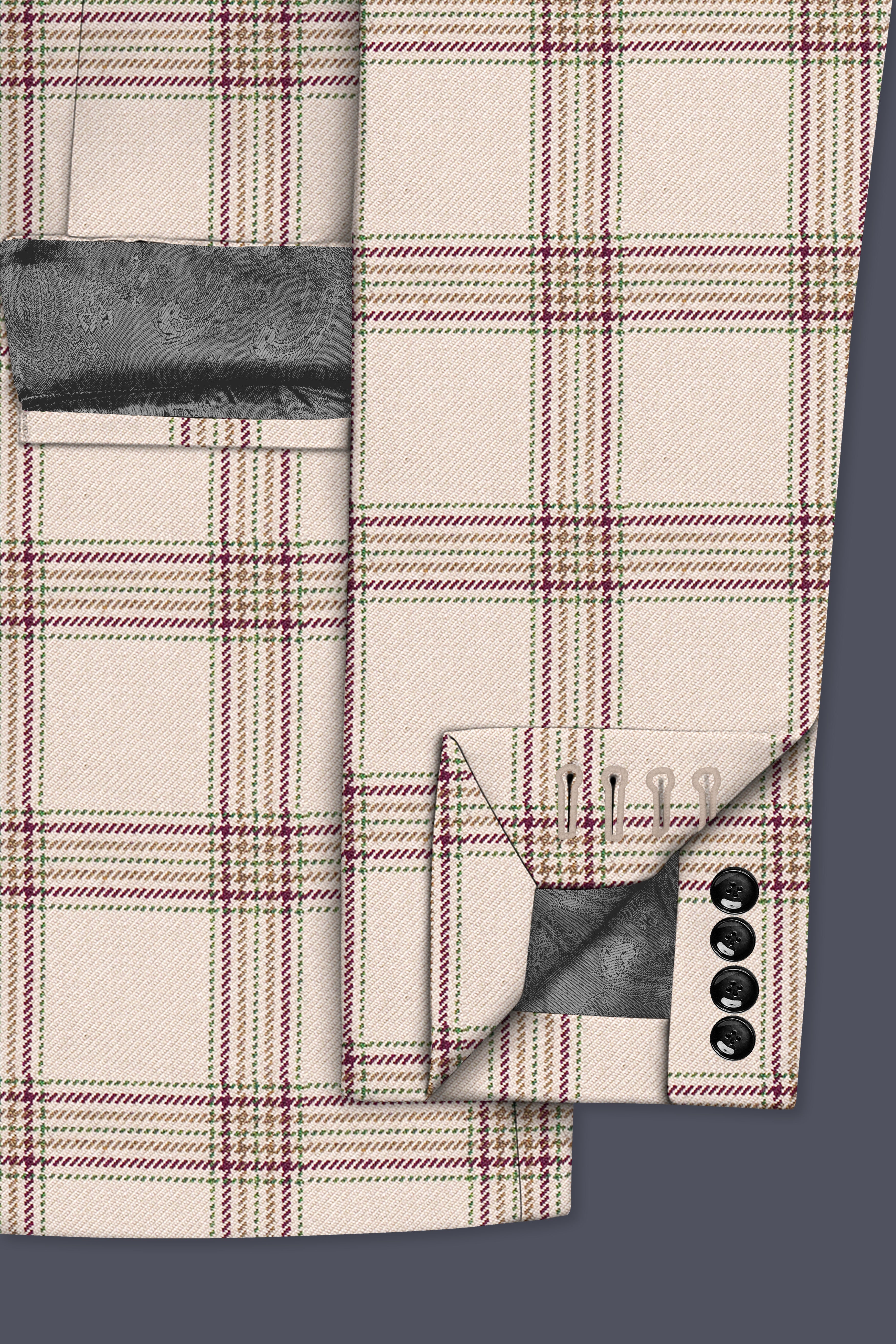 Swirl Cream with Maroon and Green windowpane Tweed Double Breasted Suit