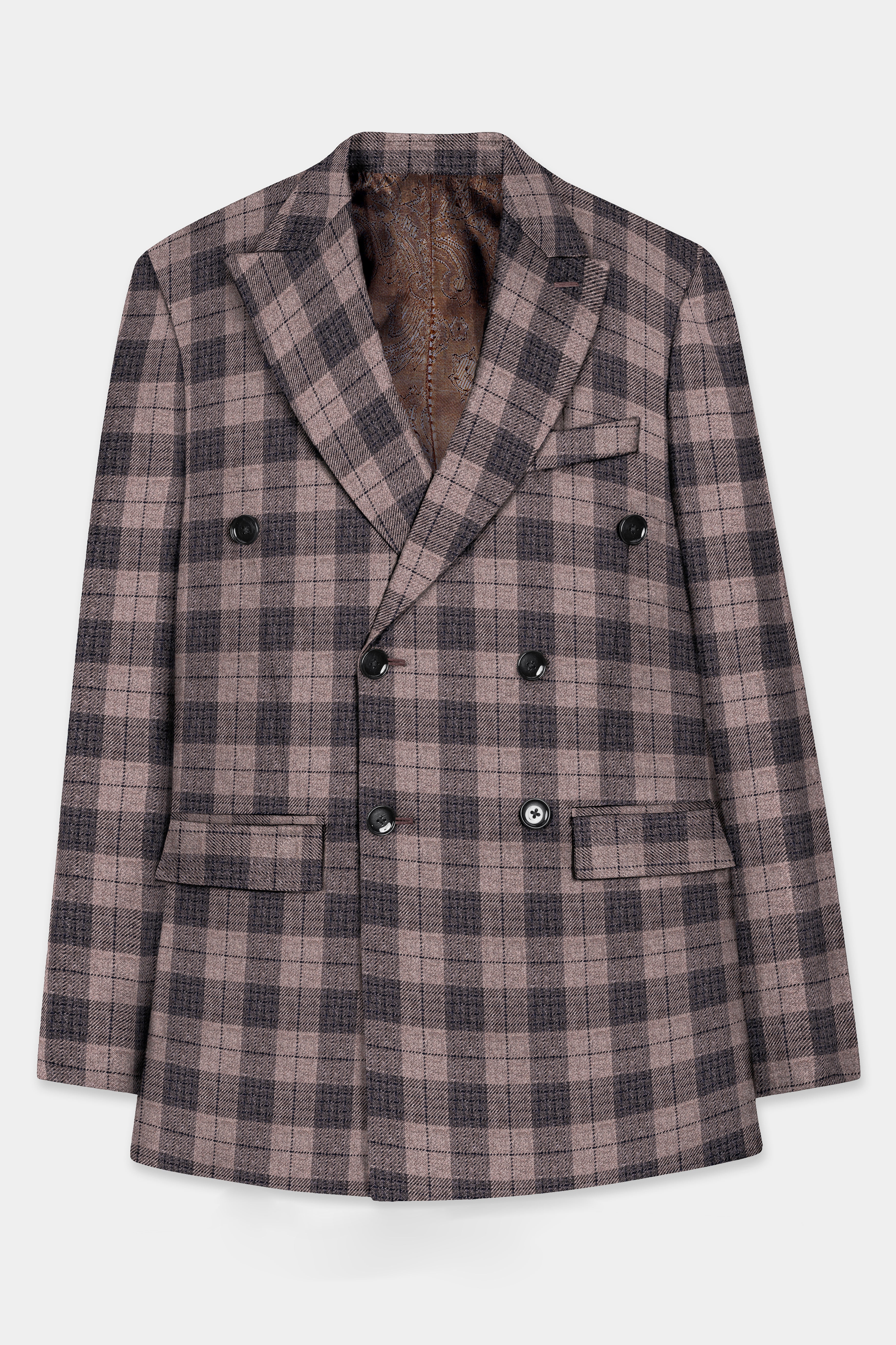 Vampire Brown Checks Plaid Tweed Double Breasted Suit