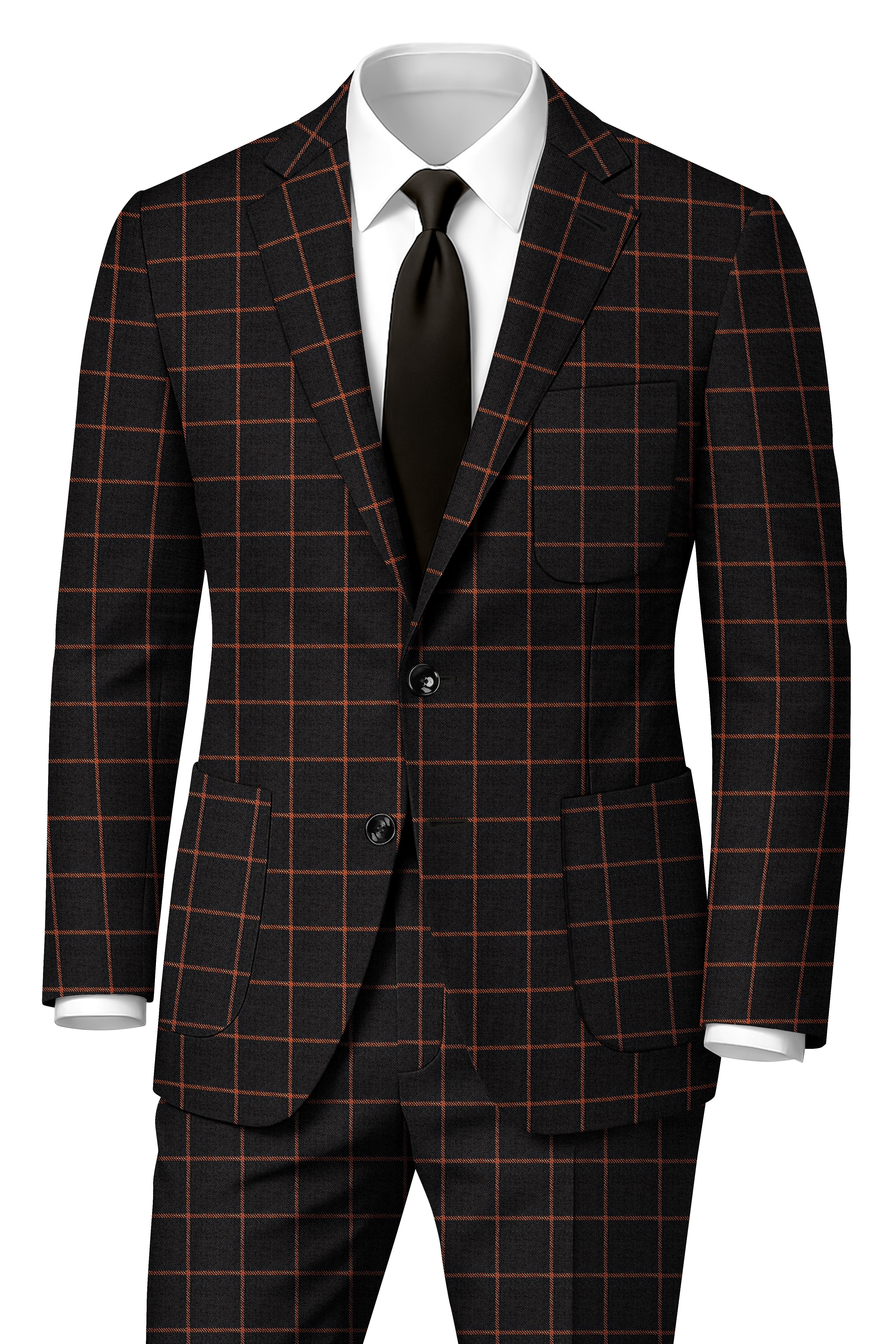 Jade Black with Potters Orange Windowpane Tweed Suit