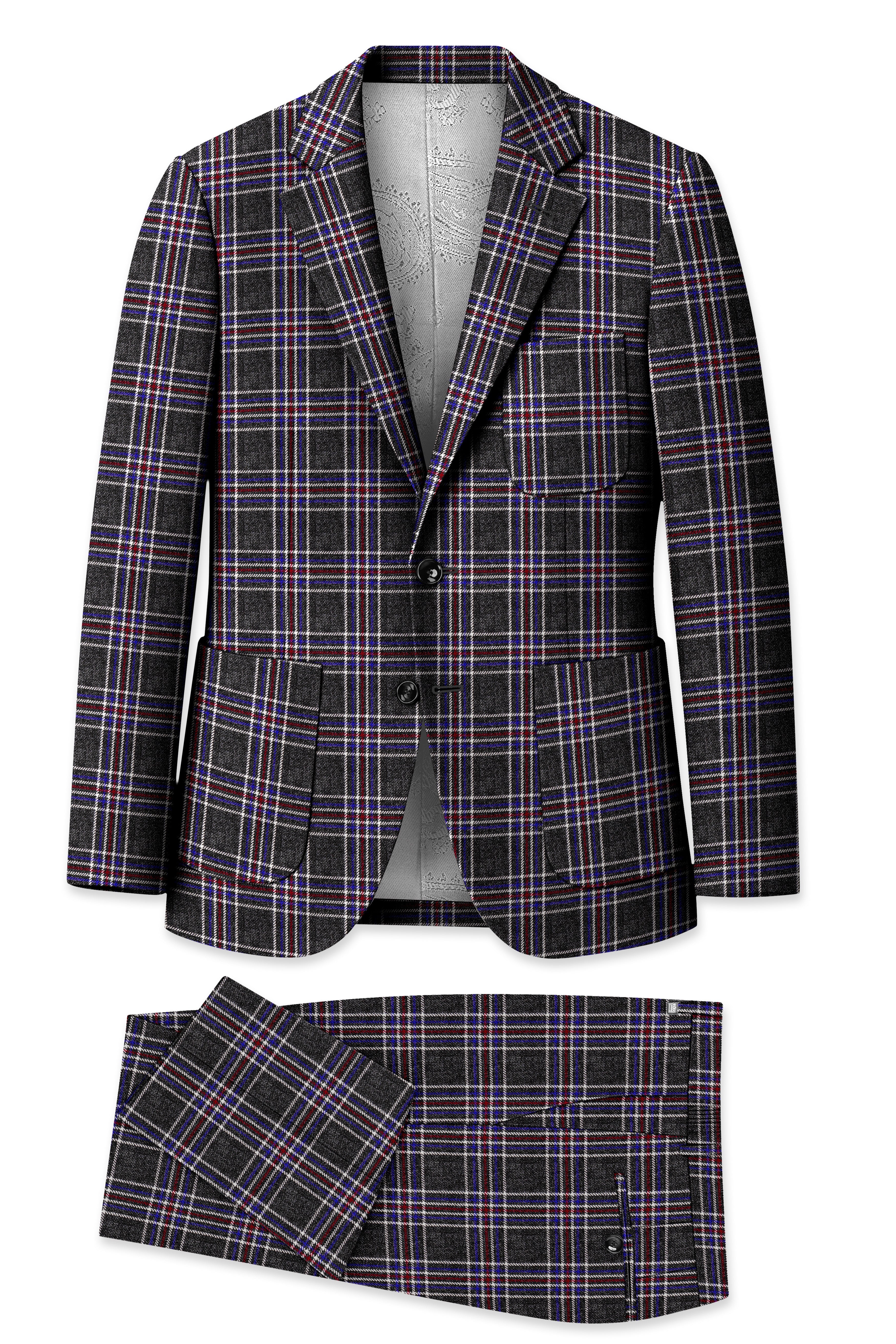 Tuatara Gray Multicolour Plaid Tweed Suit