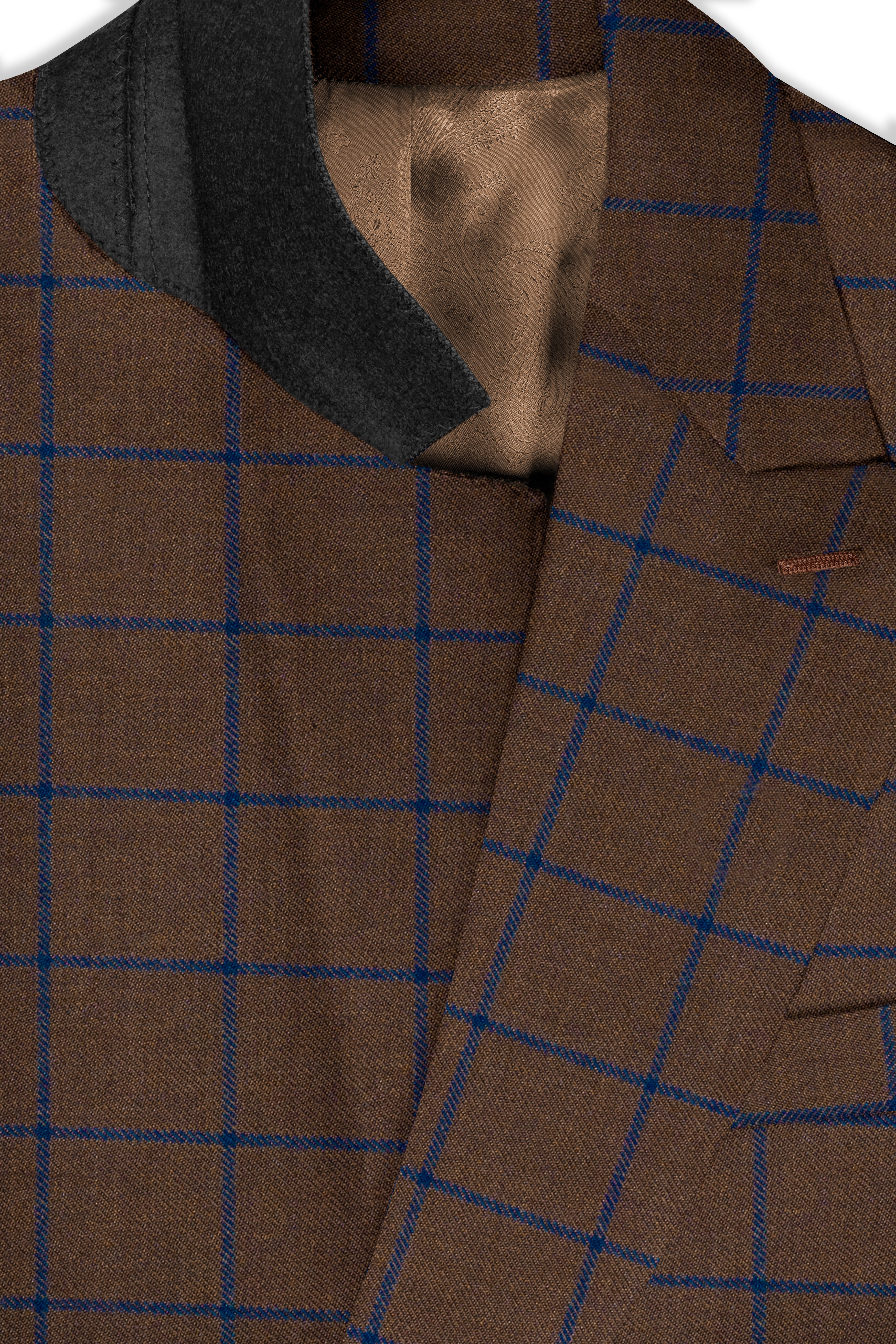 Bistre Brown with Catalina Blue Windowpane Double Breasted Tweed Suit