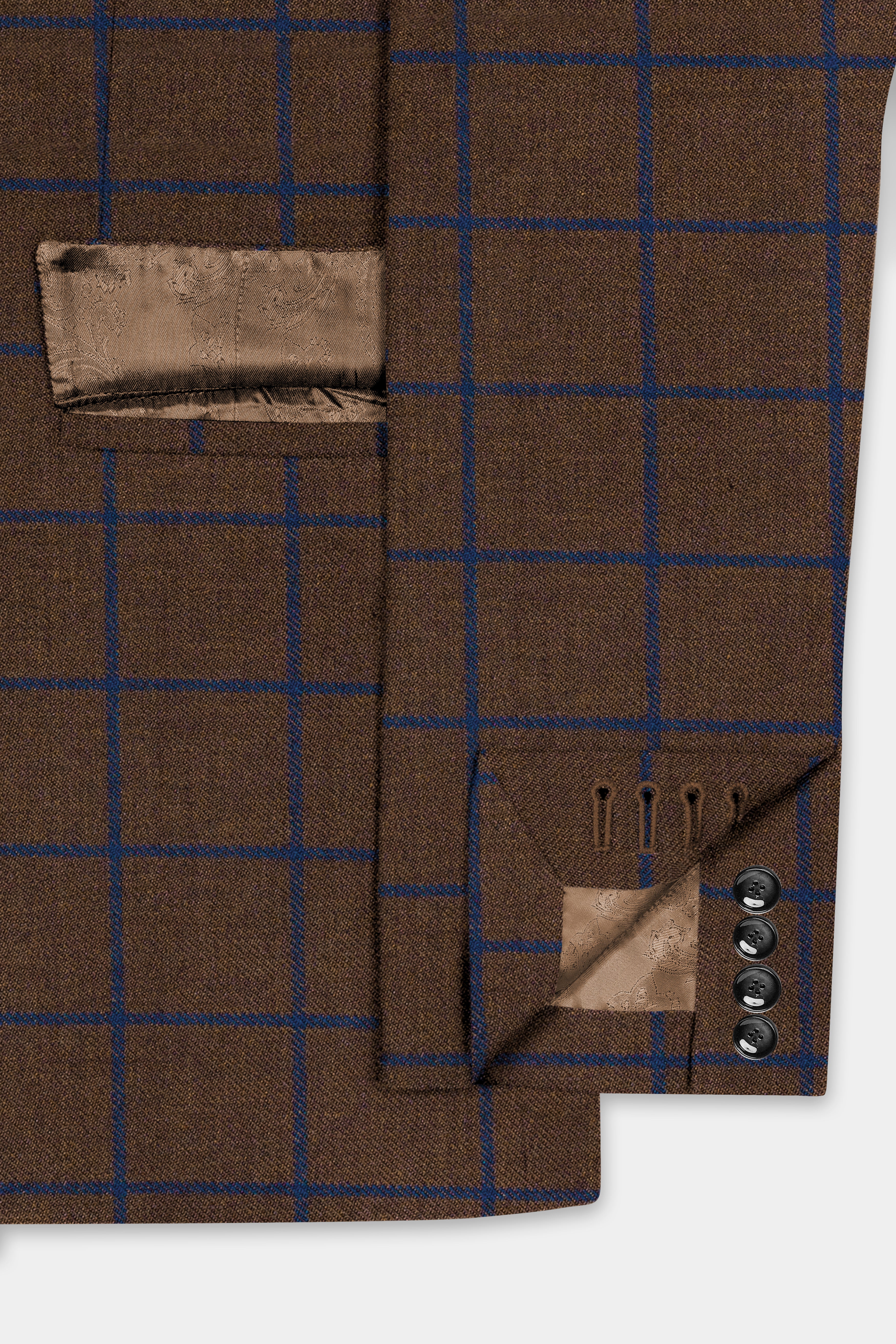 Bistre Brown with Catalina Blue Windowpane Double Breasted Tweed Suit