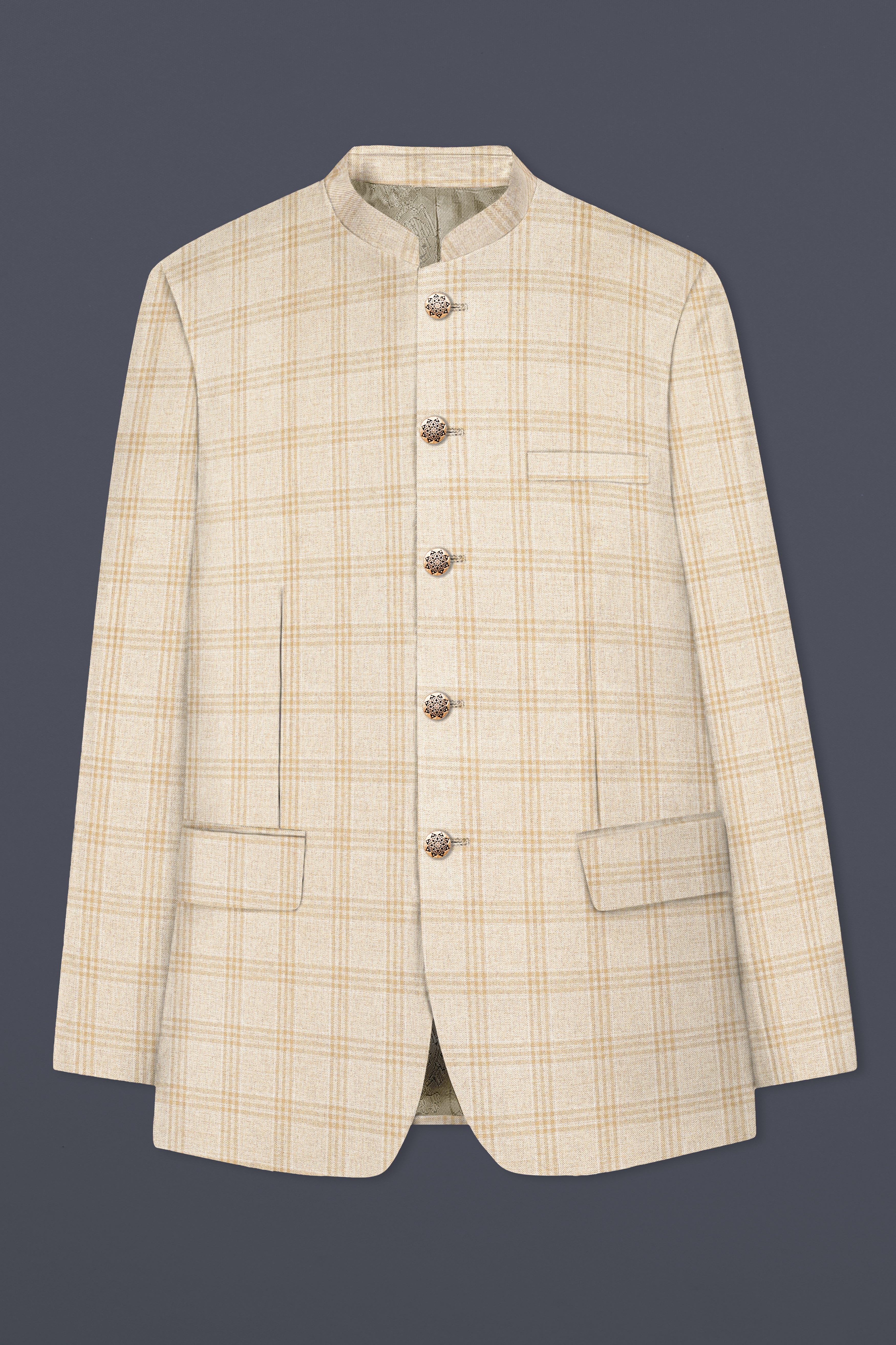 Bizarre Cream Windowpane Bandhgala Suit