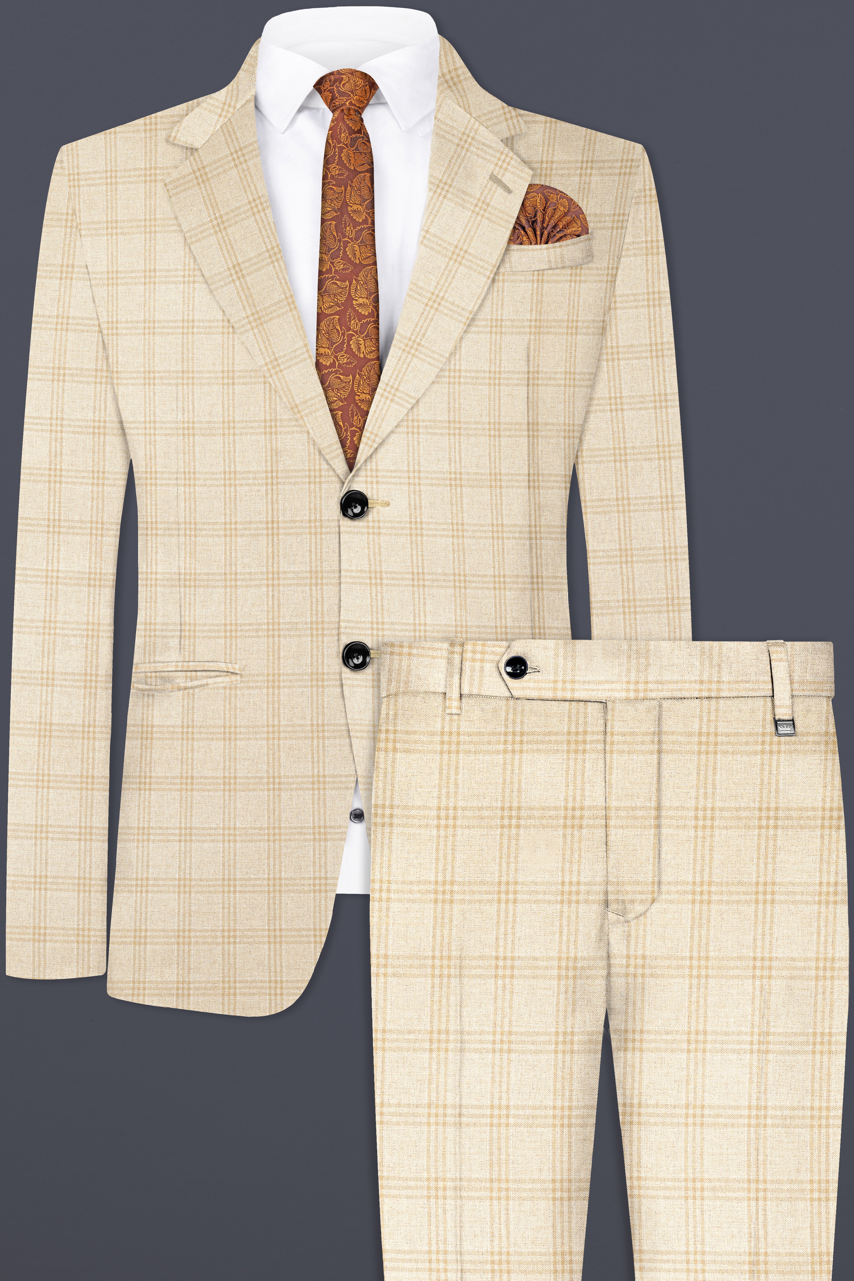 Bizarre Cream Windowpane Single Breasted Suit