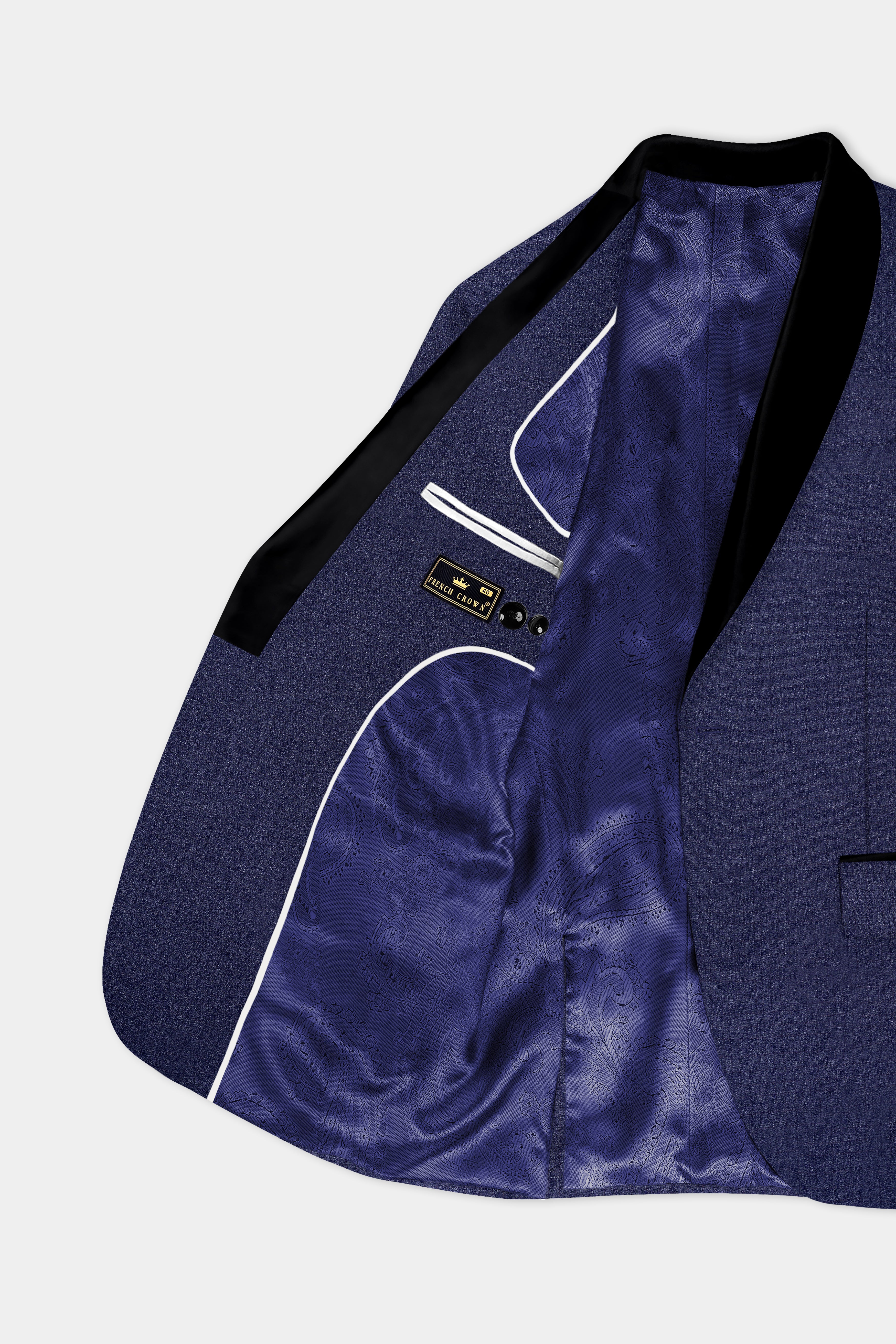 Ebony Clay Blue Textured Wool Blend Tuxedo Suit