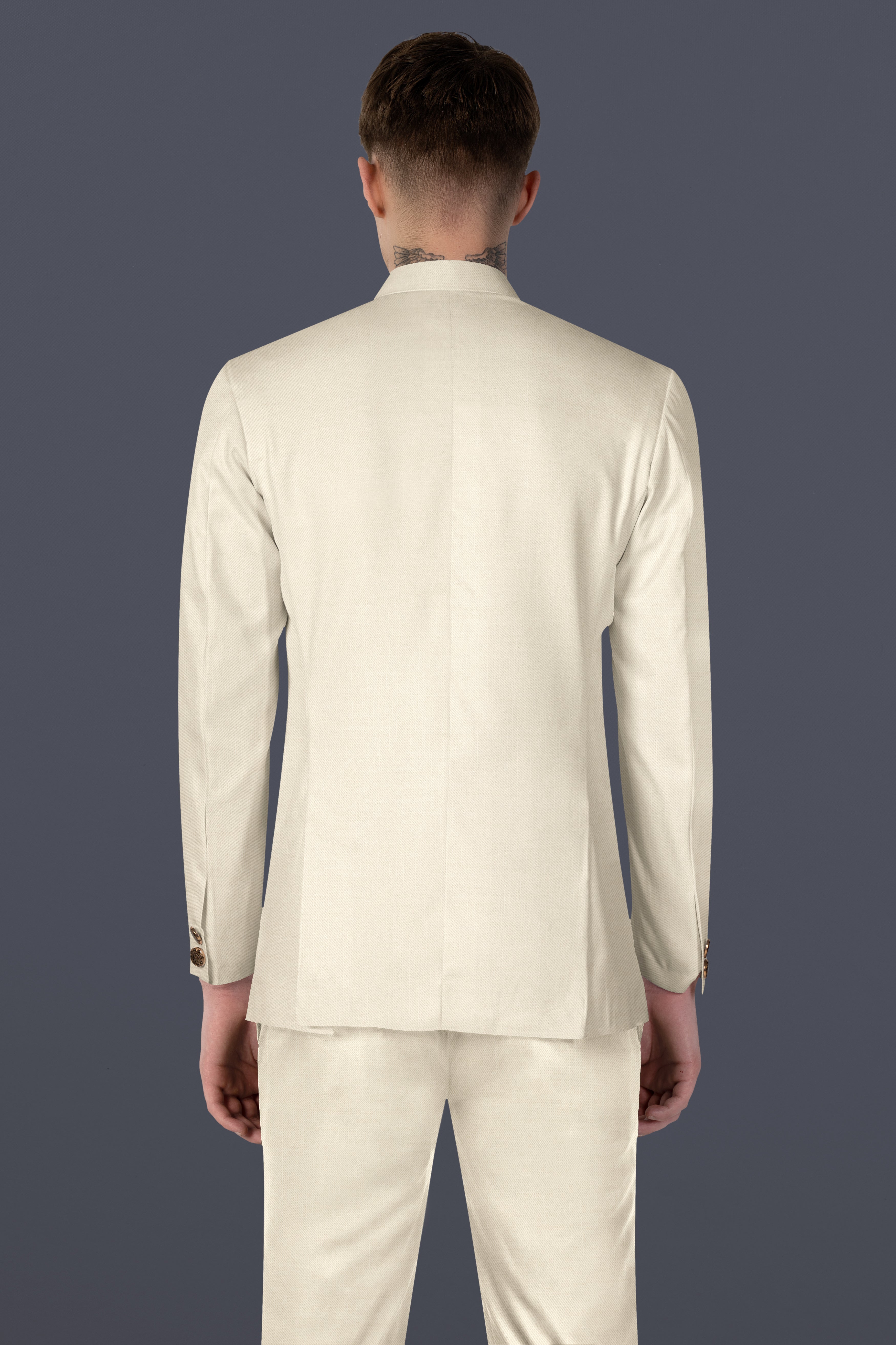 Moon Mist Cream Solid Wool Blend Bandhgala Suit